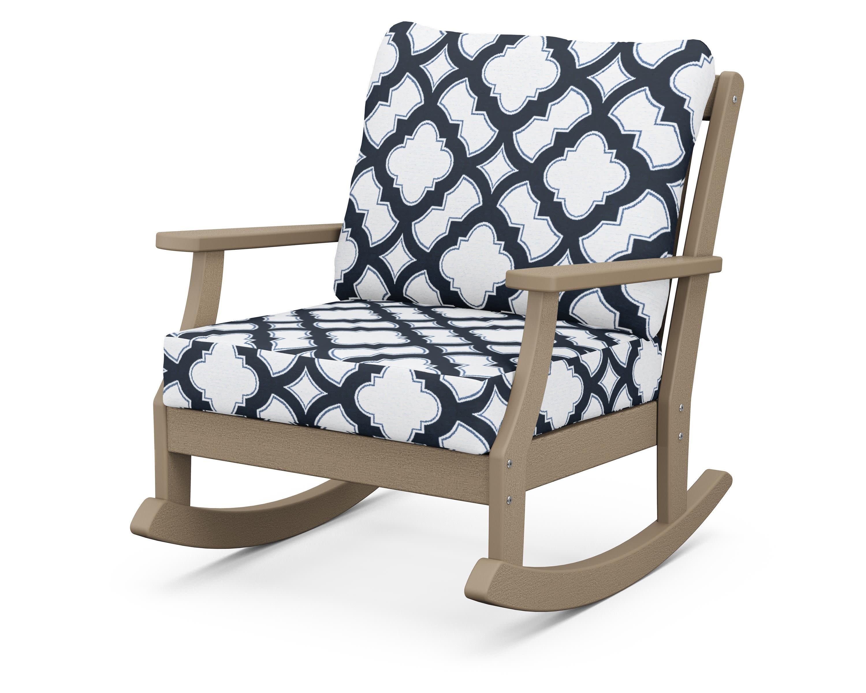 Braxton Deep Seating Rocking Chair in Vintage Sahara / Trellis Marine Indigo