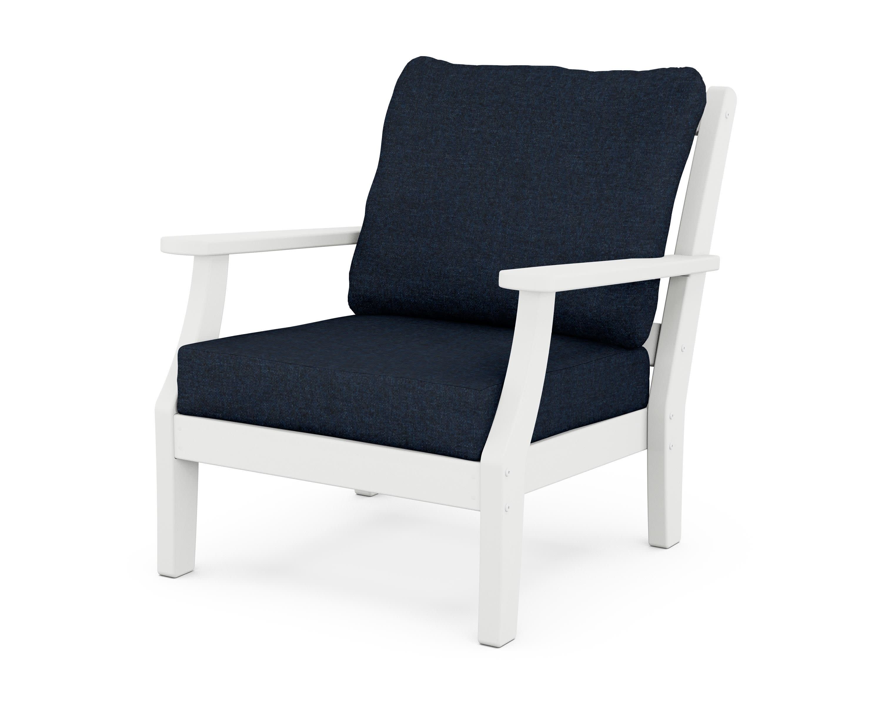 Chinoiserie Deep Seating Chair in White / Marine Indigo