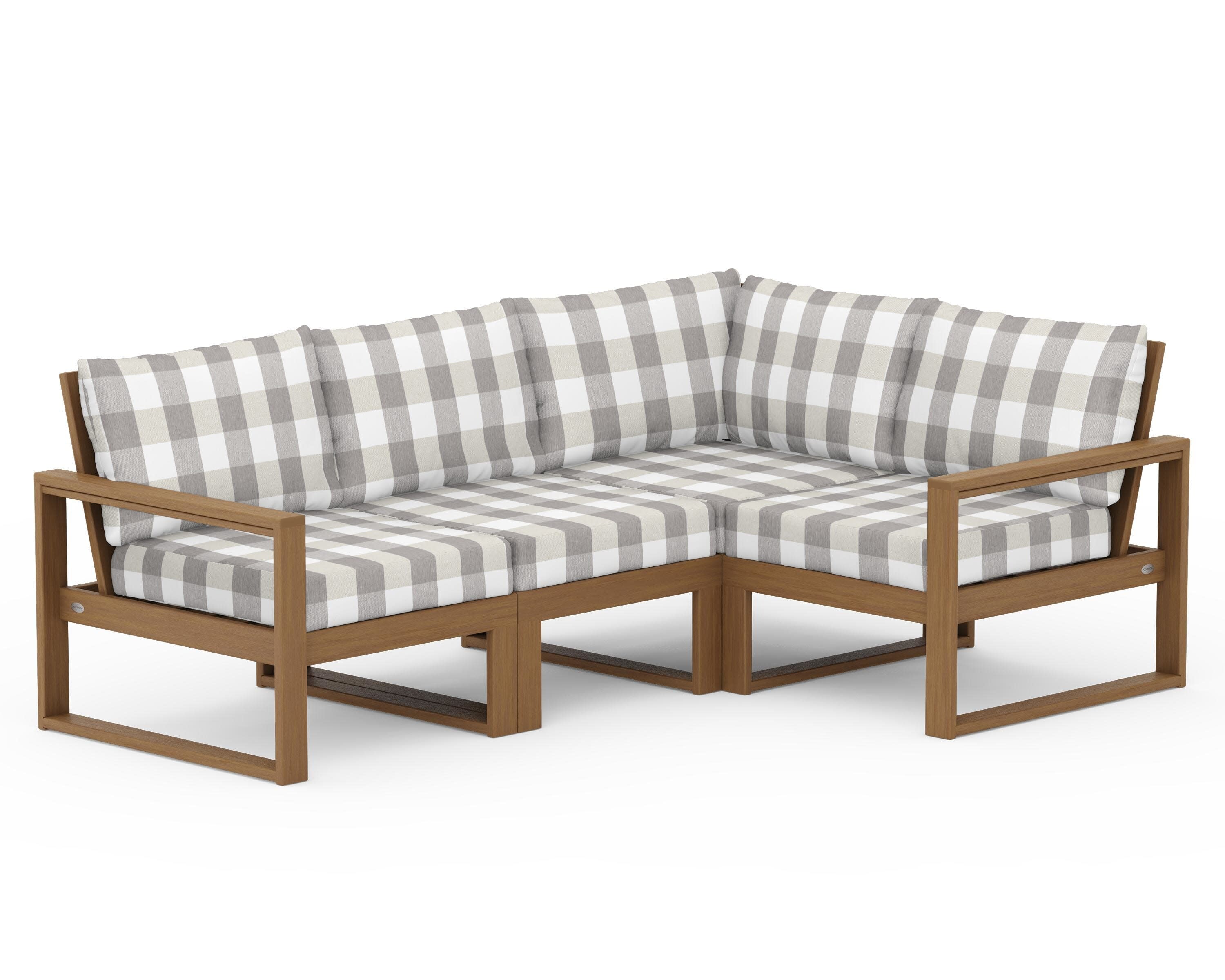 EDGE 4-Piece Modular Deep Seating Set in Natural / Buffalo Plaid Grey Mist