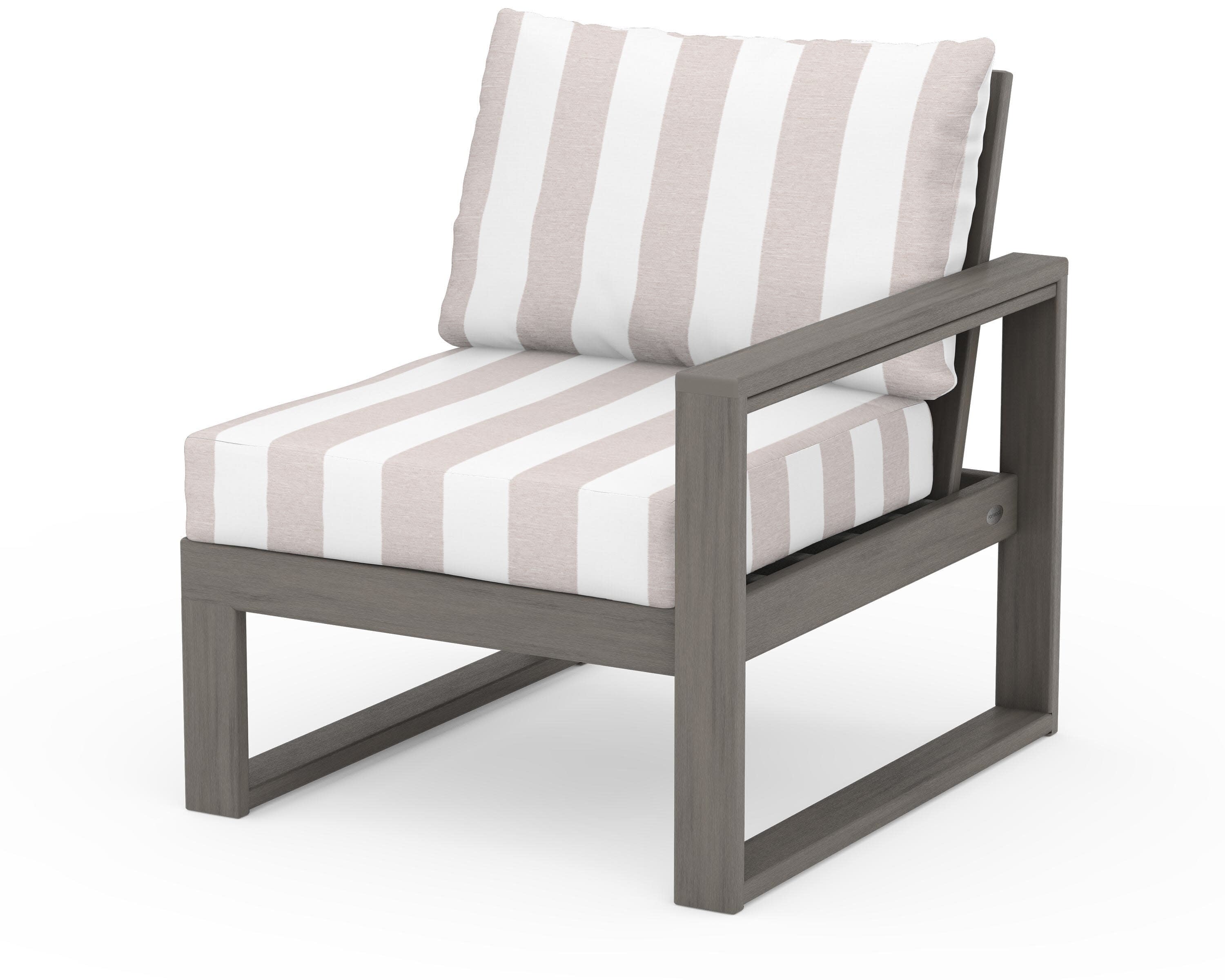 EDGE Modular Right Arm Chair in Driftwood / Cabana Stripe Dune Burlap