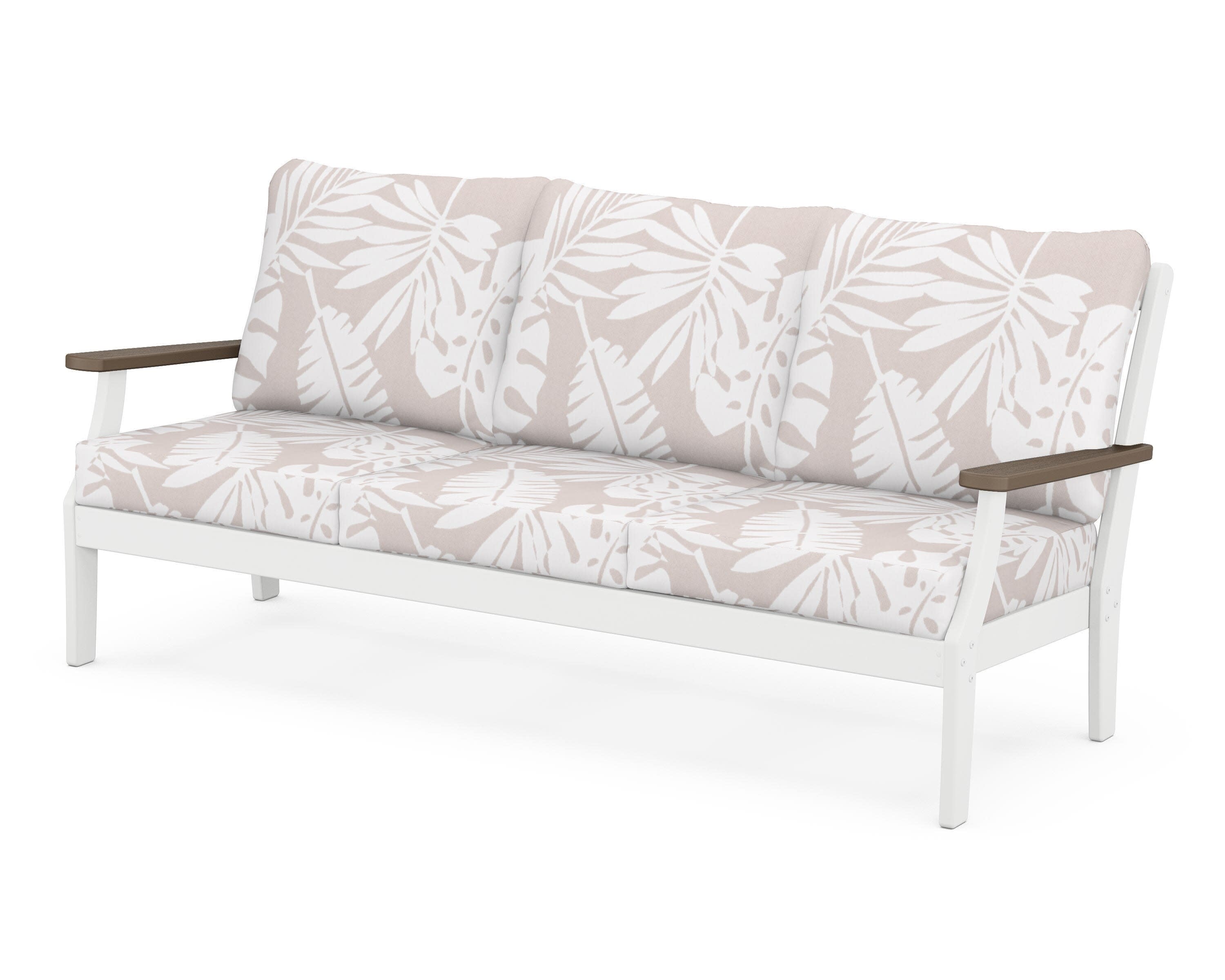 Braxton Deep Seating Sofa in White / Kona / Leaf Dune Burlap