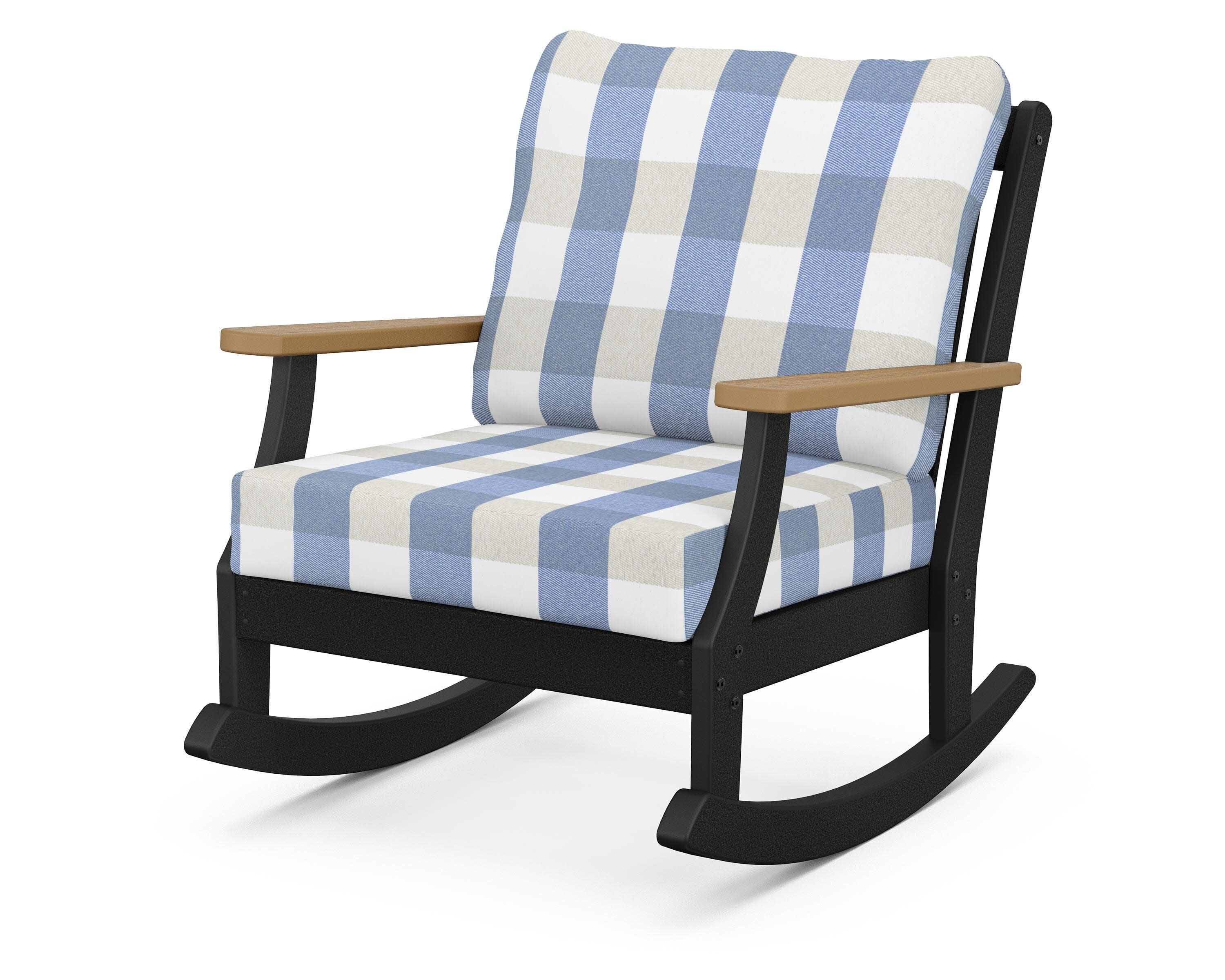 Braxton Deep Seating Rocking Chair in Black / Natural / Buffalo Plaid Sky Blue