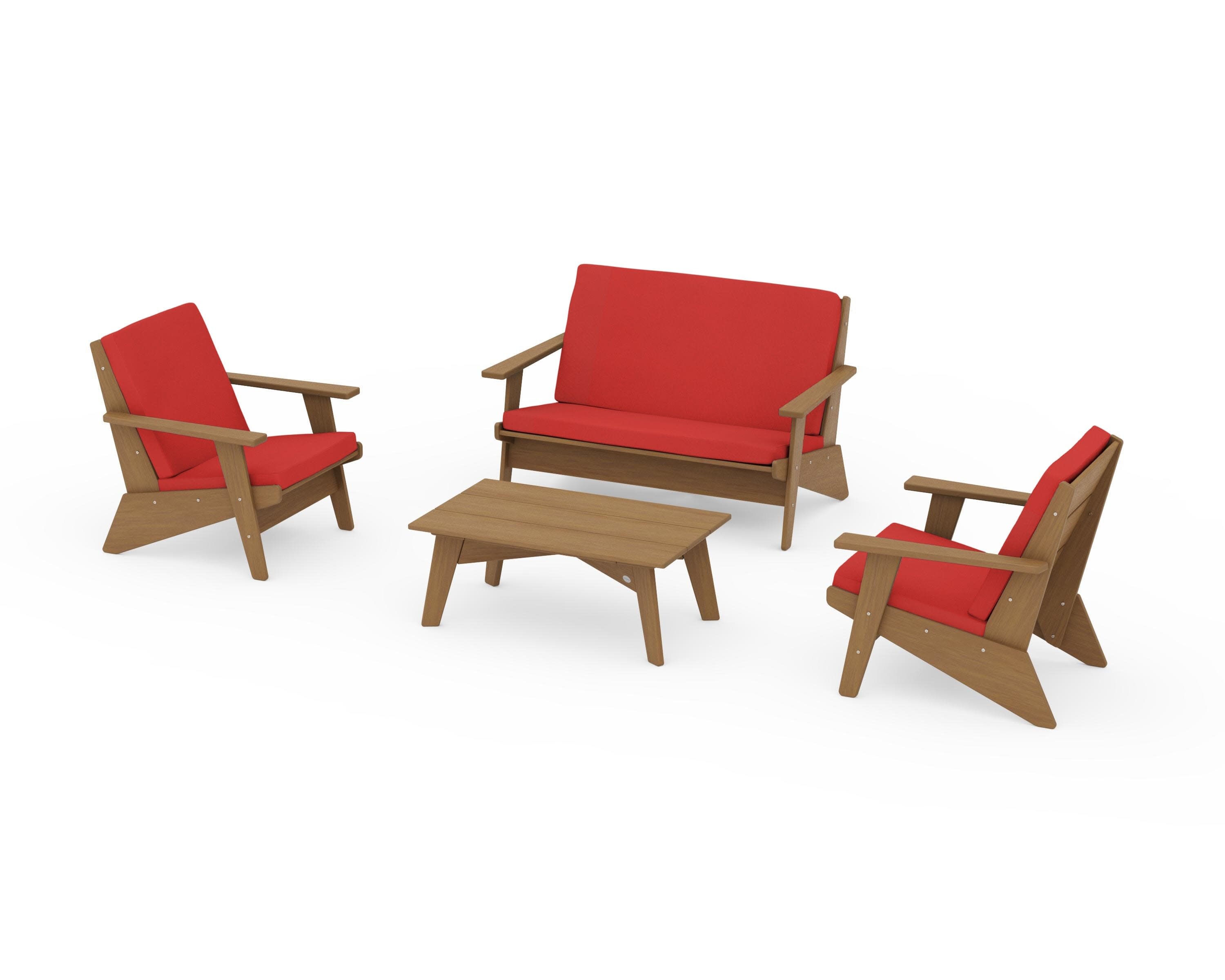 Riviera Modern Lounge 4-Piece Set in Natural / Crimson Linen