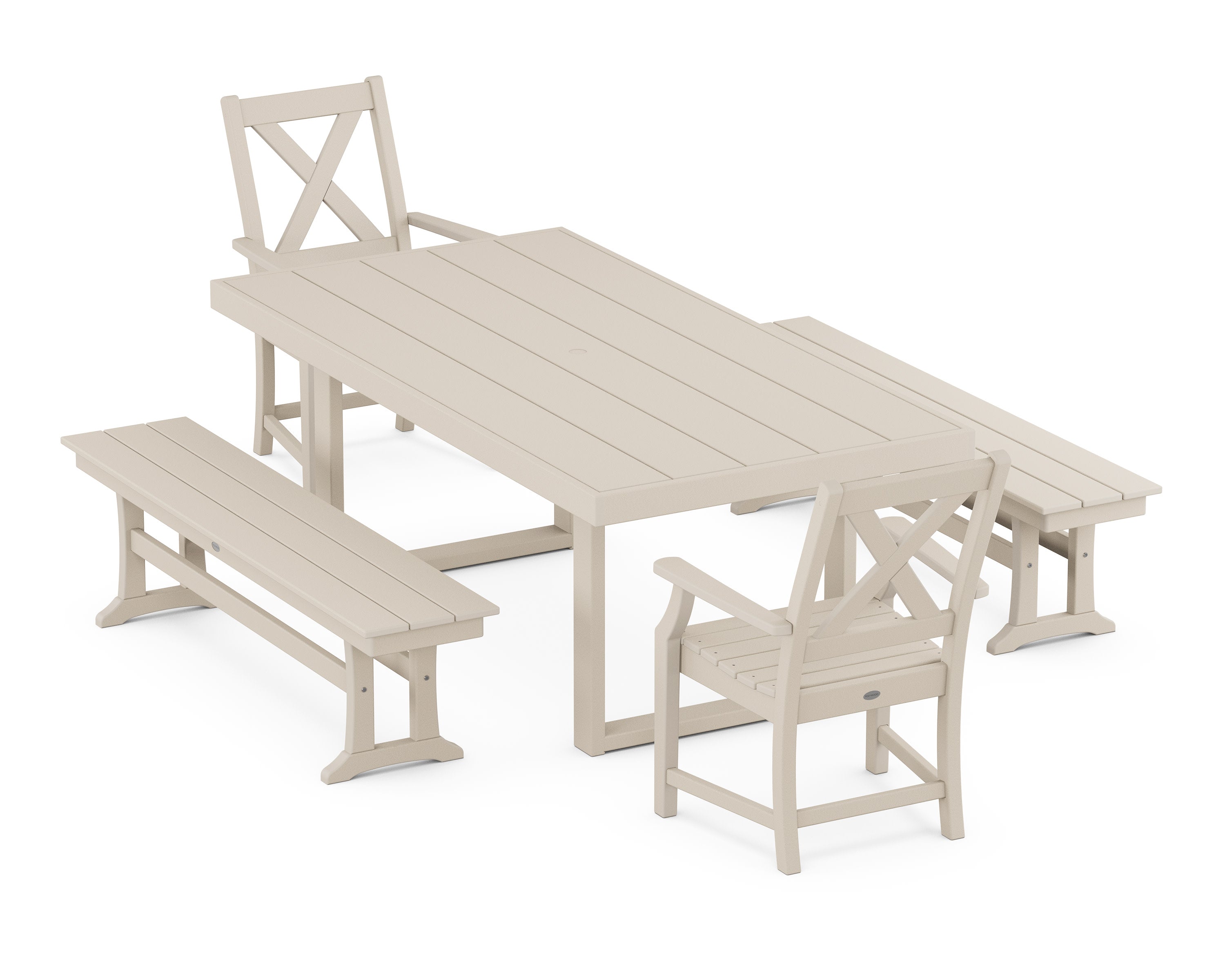 Braxton 5-Piece Dining Set with Benches in Sand