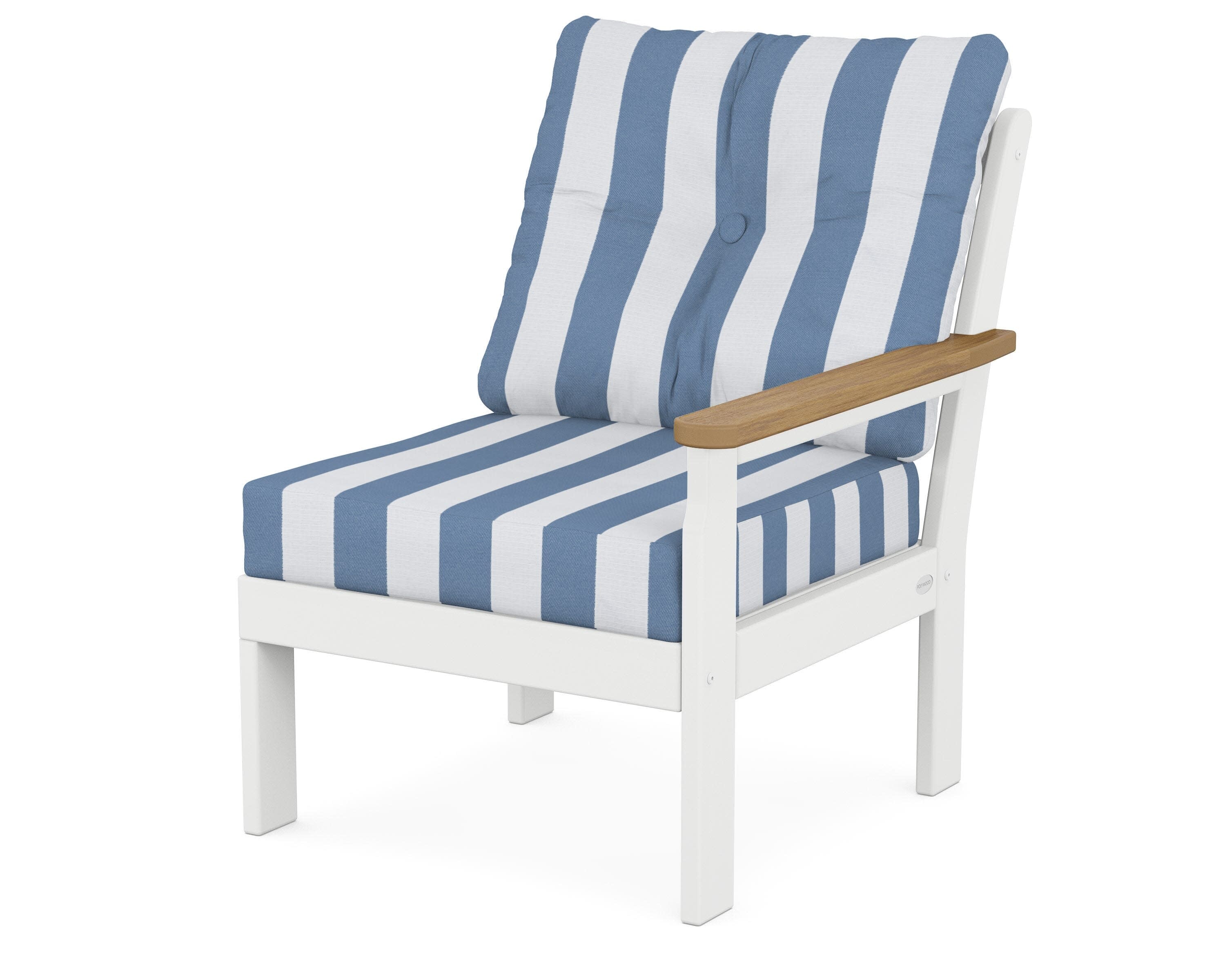 Vineyard Modular Right Arm Chair in White / Natural / Cabana Stripe Sky Blue