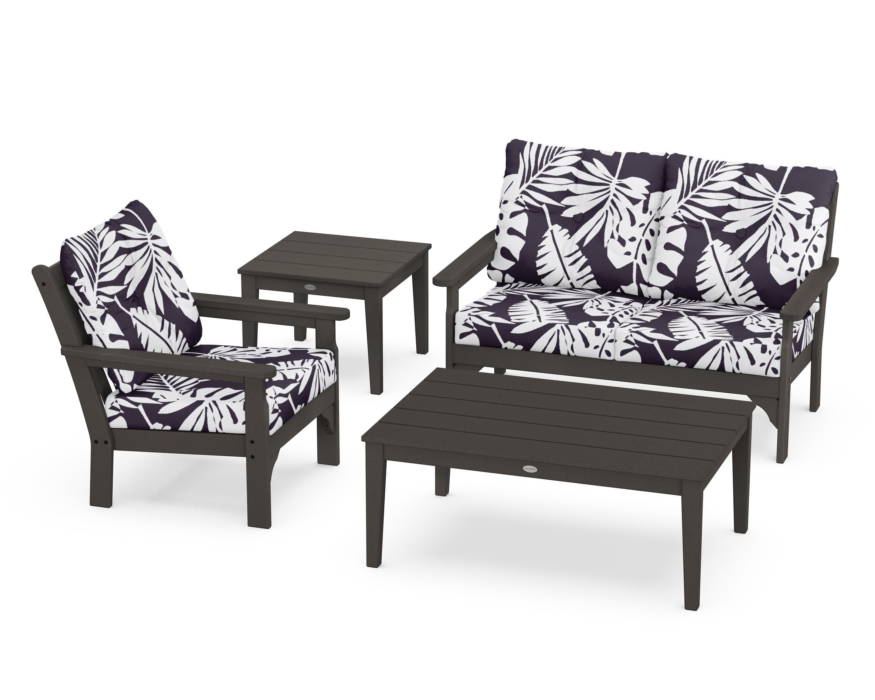 Vineyard 4-Piece Deep Seating Set in Vintage Coffee / Leaf Navy