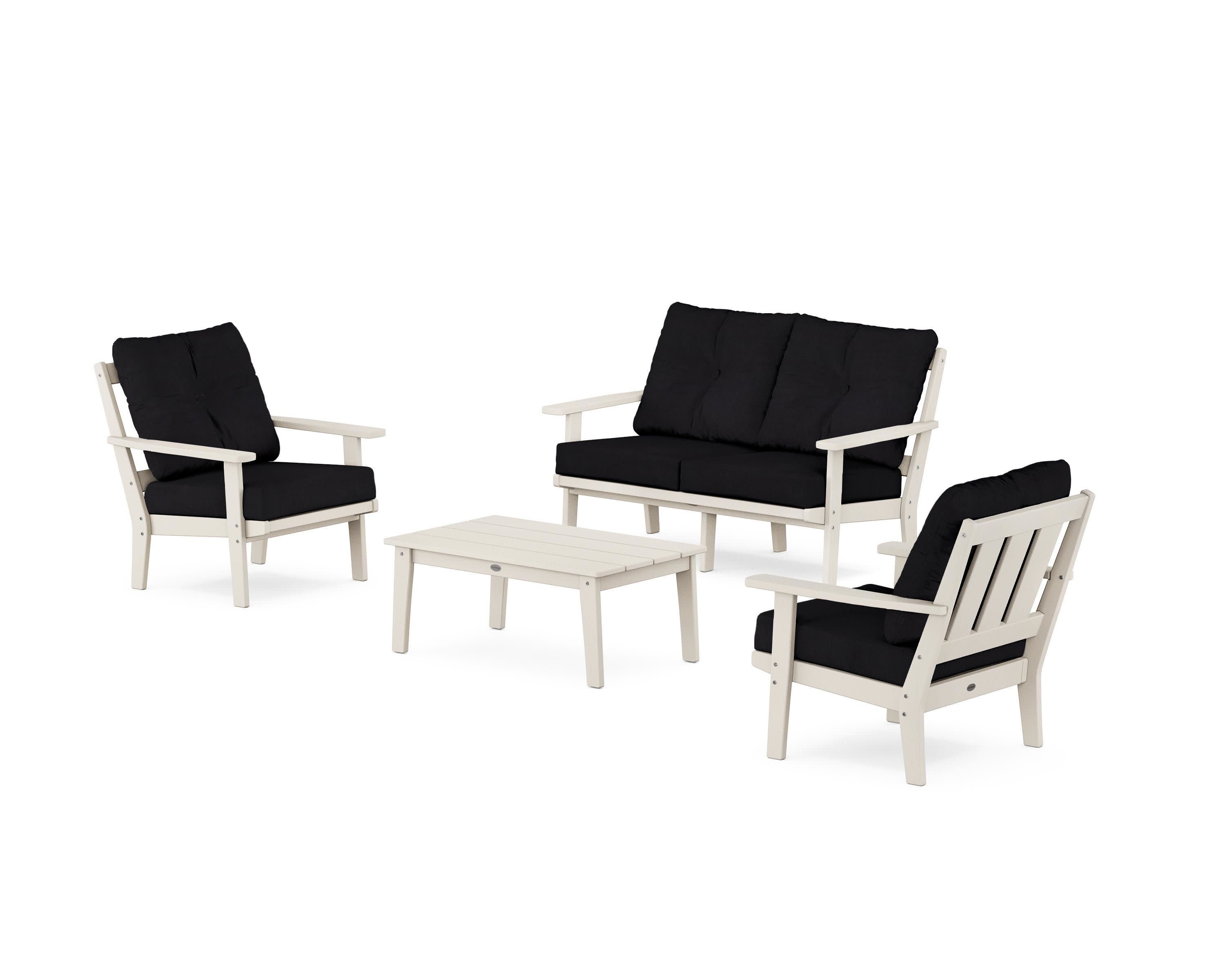 Oxford 4-Piece Deep Seating Set with Loveseat in Sand / Midnight Linen