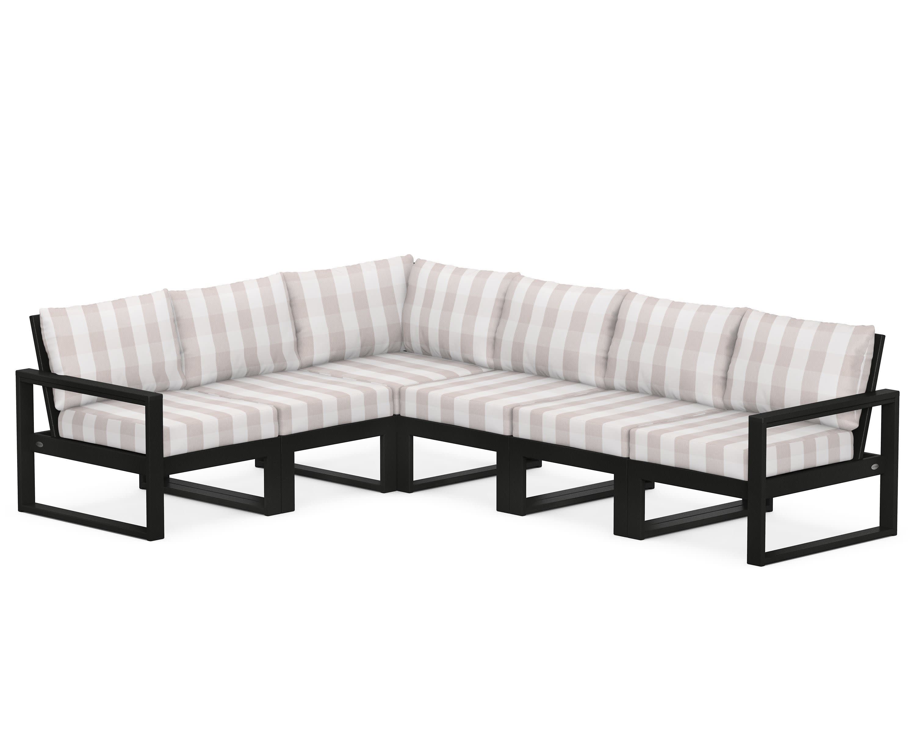 EDGE 6-Piece Modular Deep Seating Set in Black / Buffalo Plaid Dune Burlap