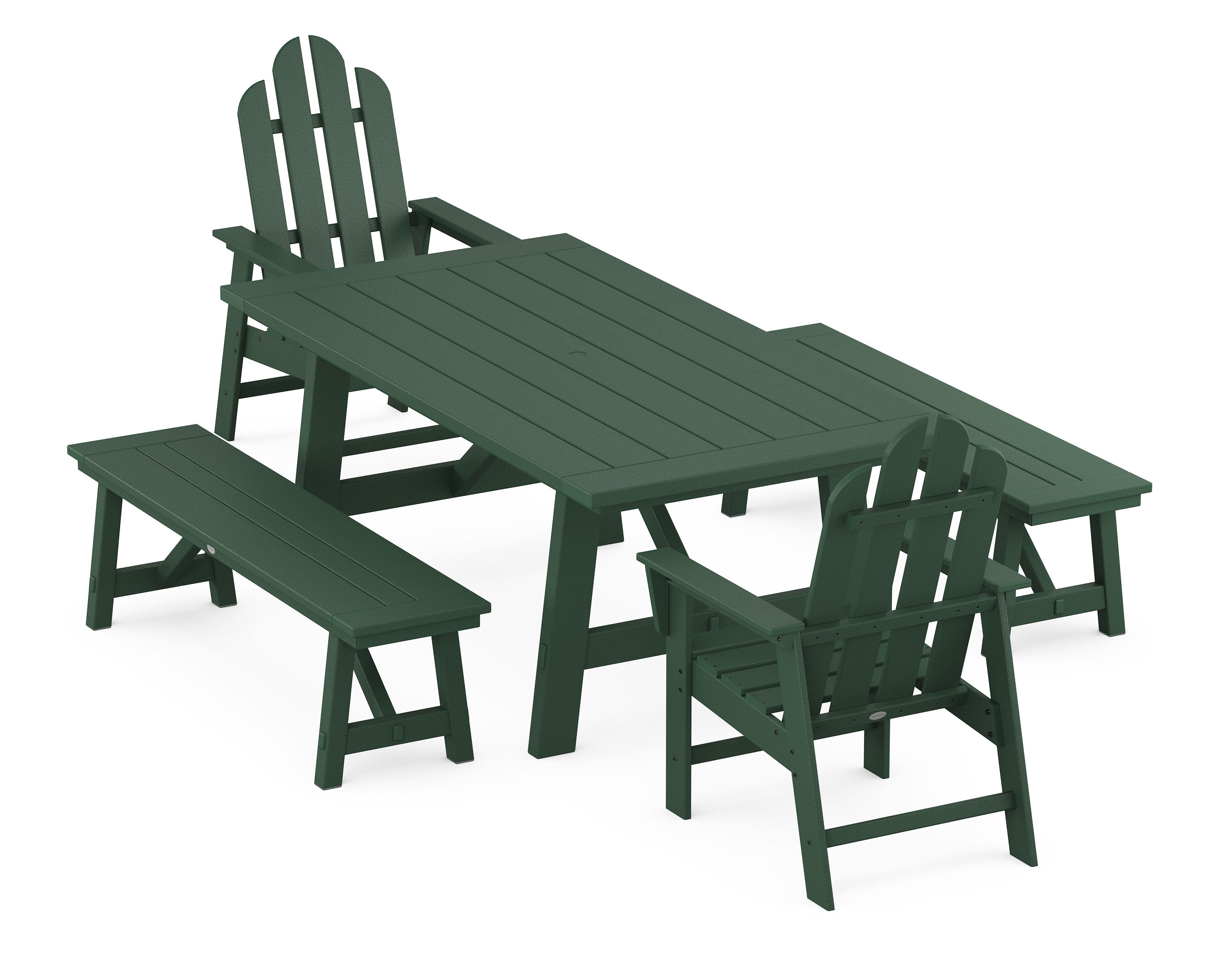 Long Island 5-Piece Rustic Farmhouse Dining Set With Benches in Green