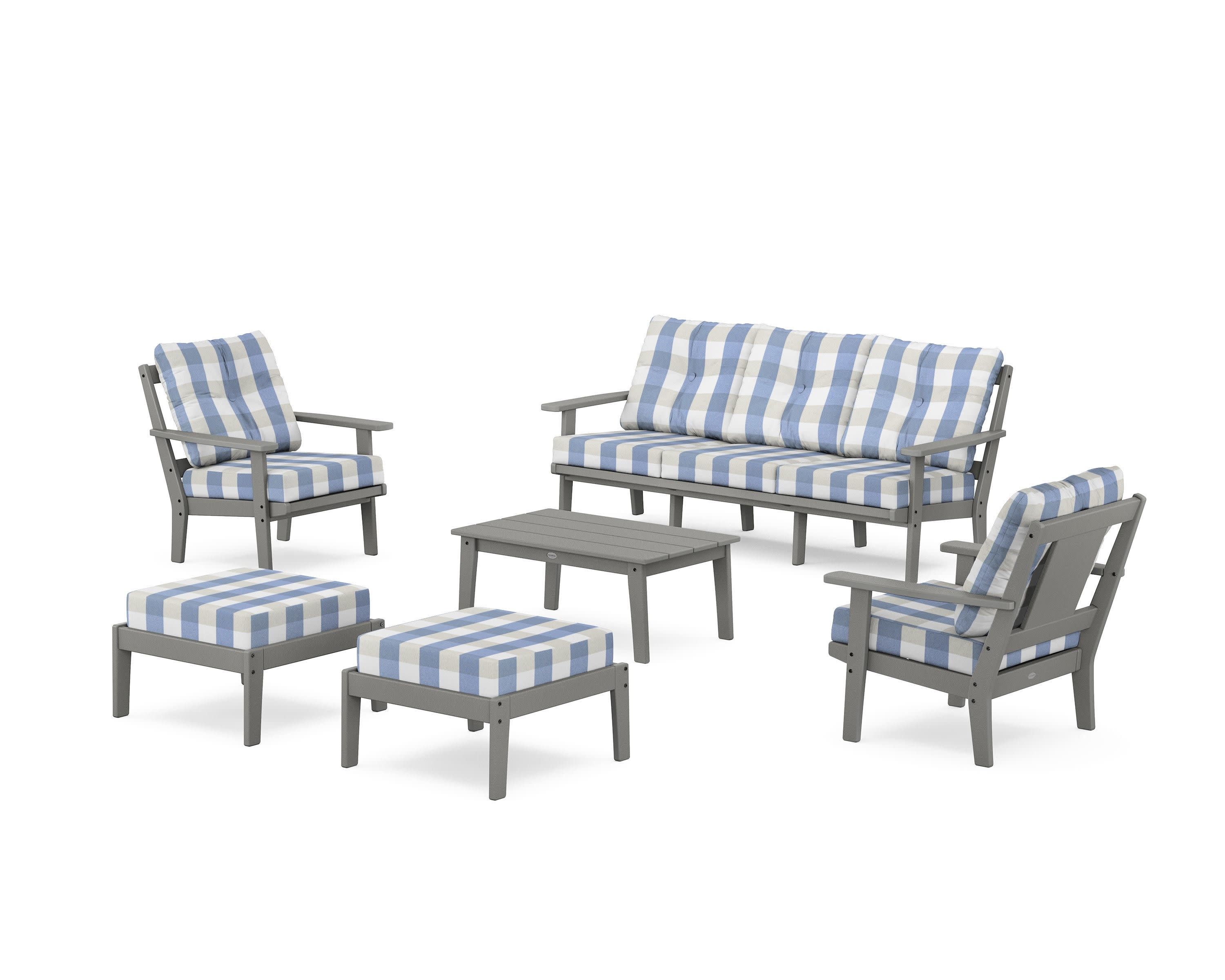 Prairie 6-Piece Lounge Sofa Set in Slate Grey / Buffalo Plaid Sky Blue