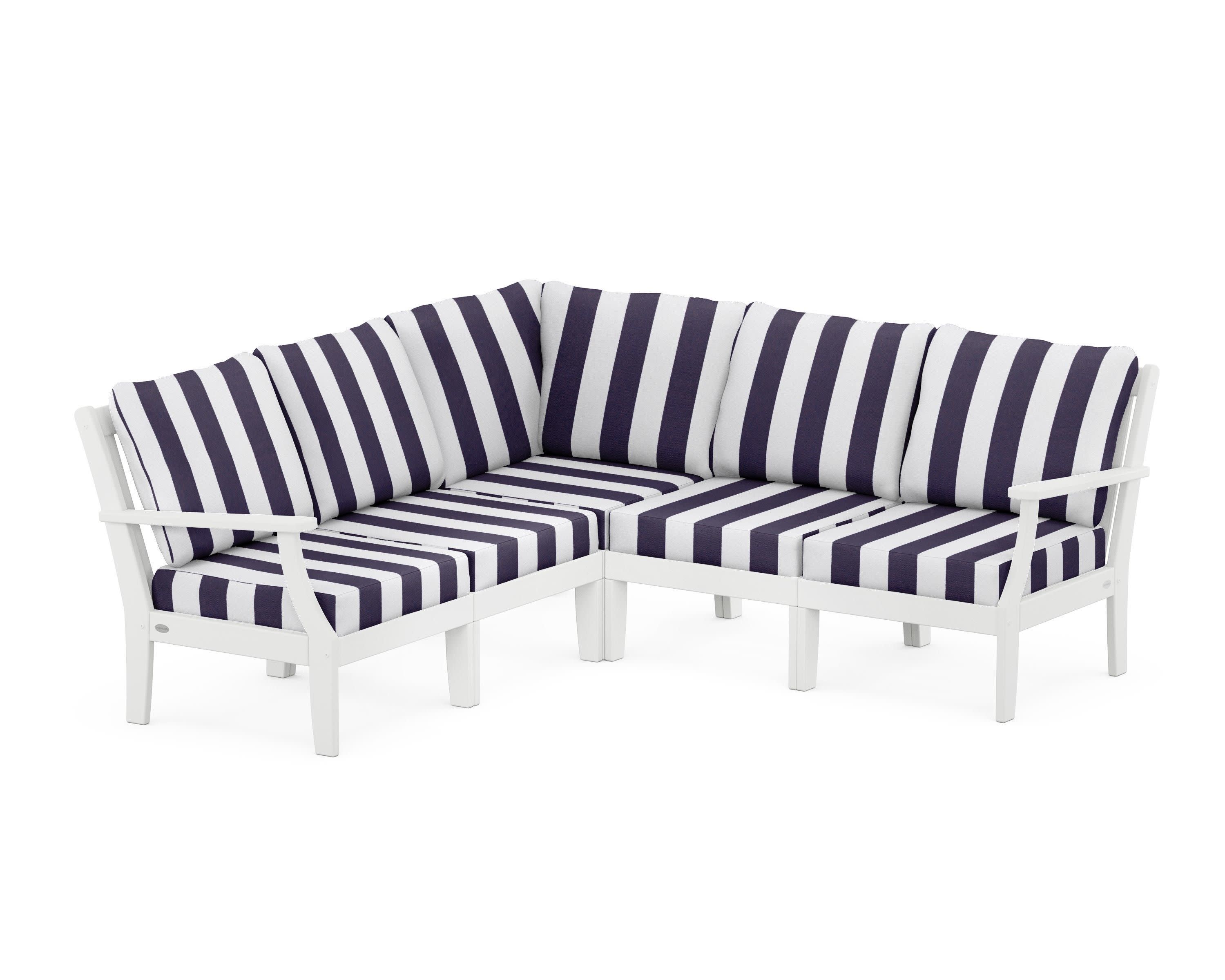 Braxton Modular 5-Piece Deep Seating Set in White / Cabana Stripe Navy