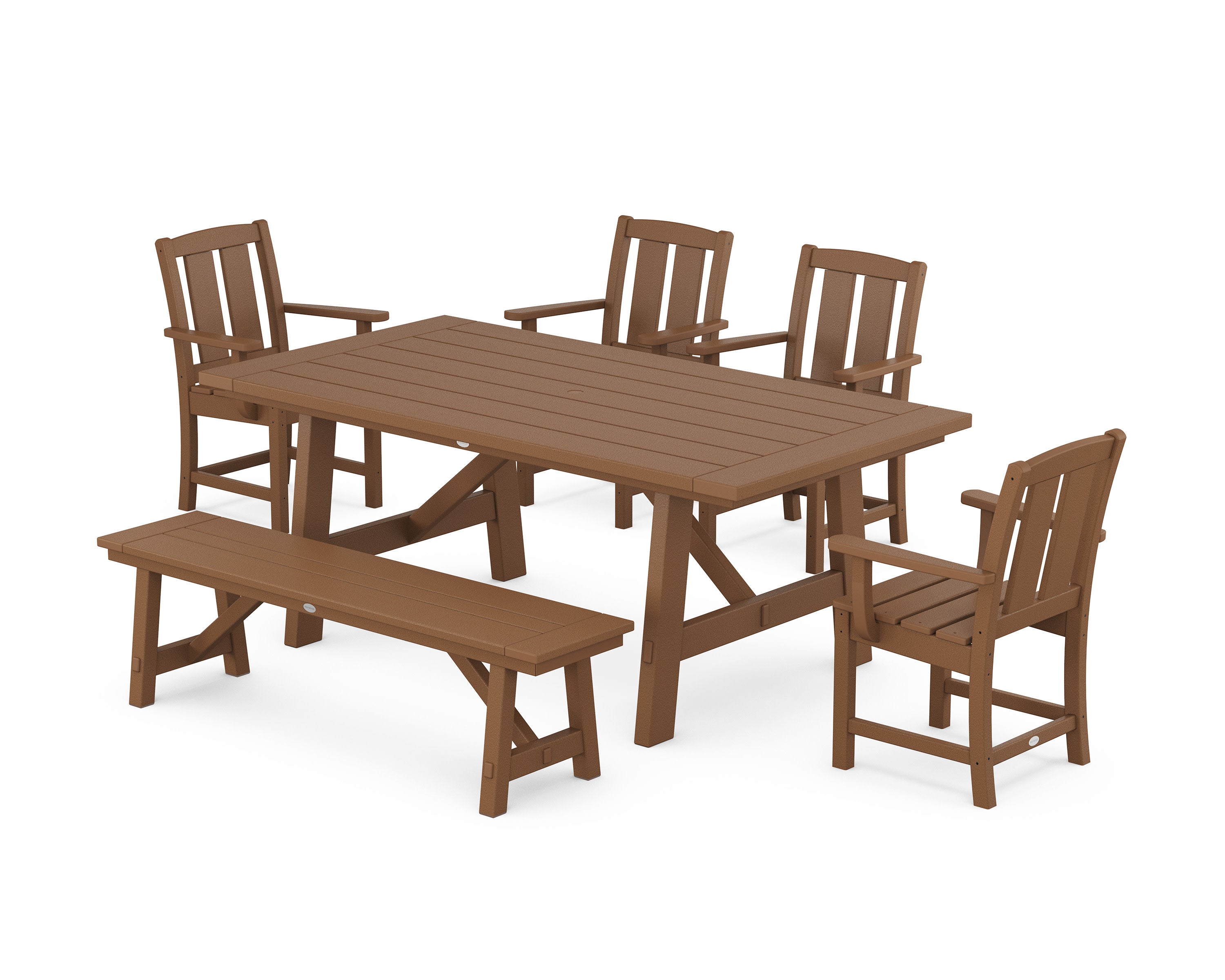 Mission 6-Piece Rustic Farmhouse Dining Set with Bench in Teak