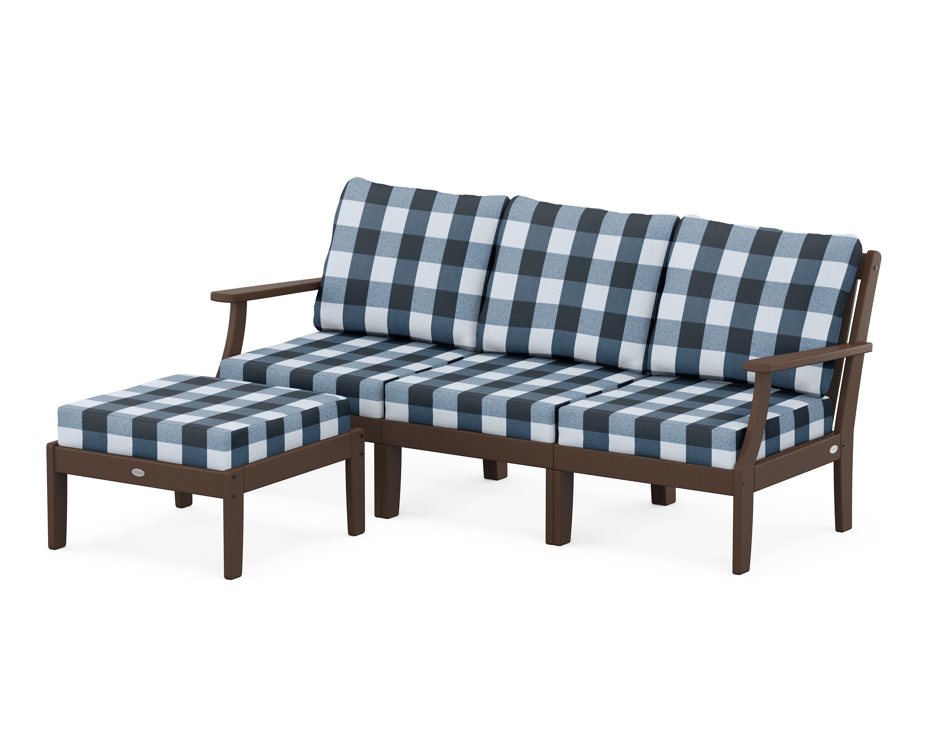 Braxton Modular 4-Piece Deep Seating Set with Ottoman in Mahogany / Buffalo Plaid Marine Indigo
