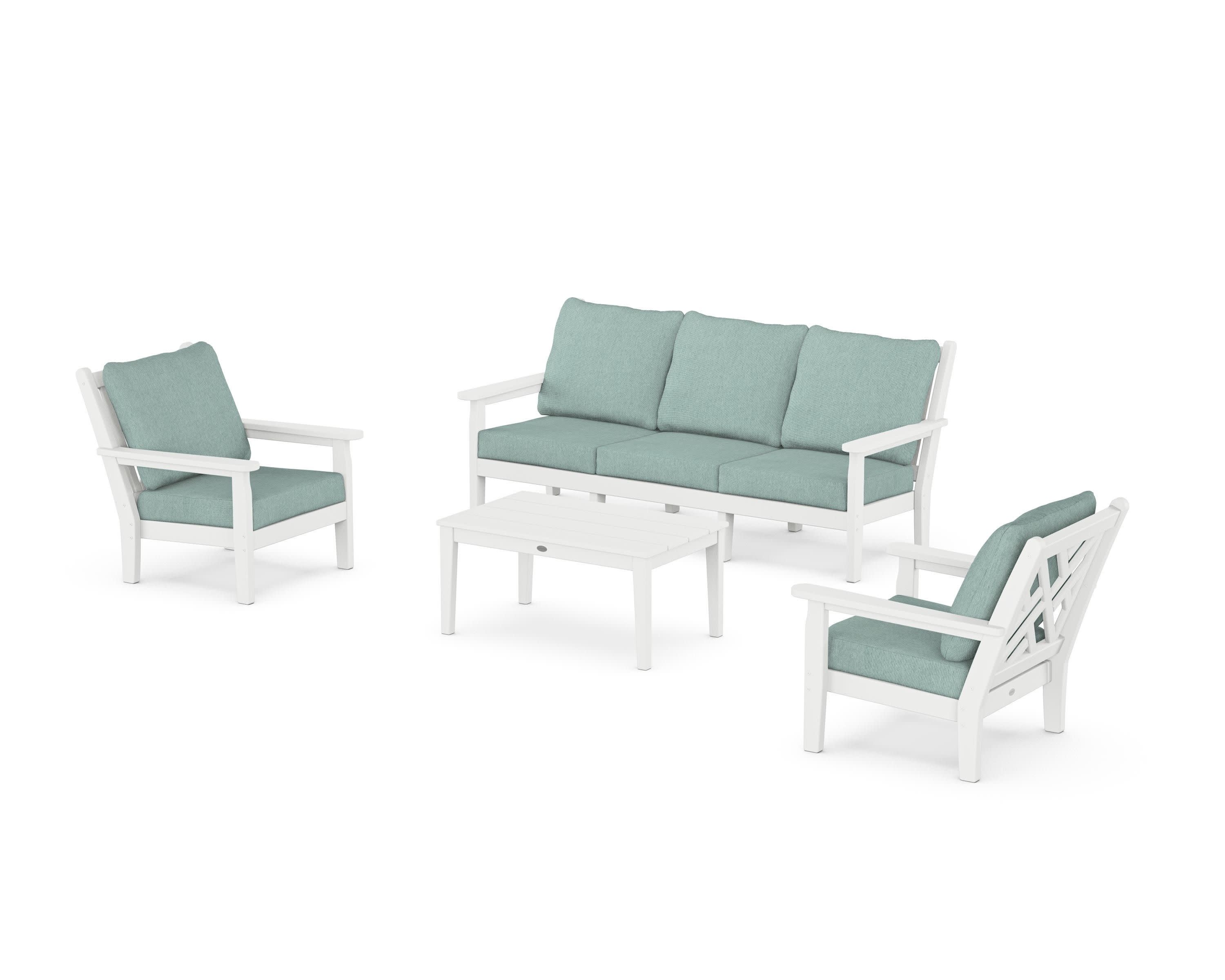 Chippendale 4-Piece Deep Seating Set with Sofa in White / Glacier Spa