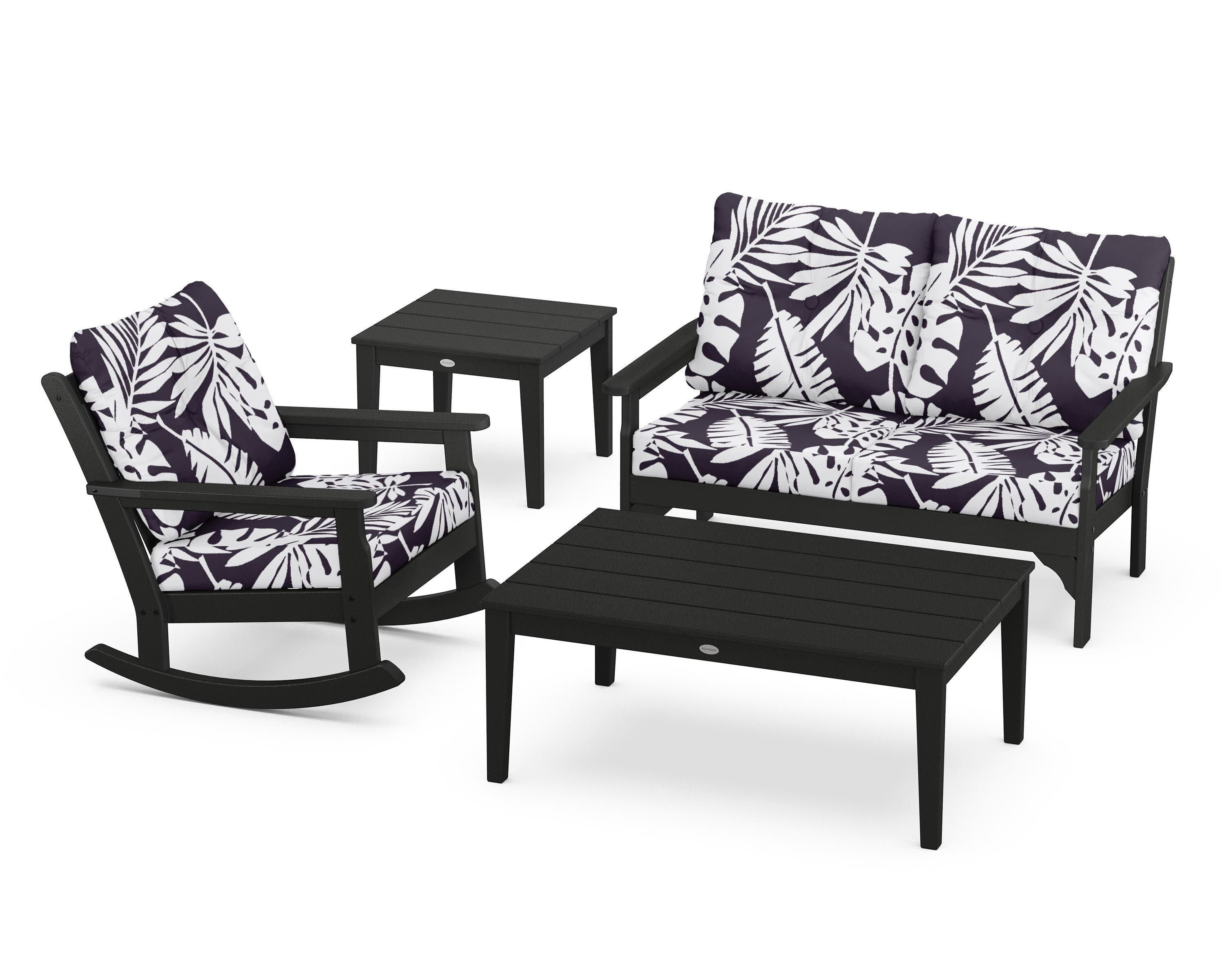 Vineyard 4-Piece Deep Seating Rocker Set in Black / Leaf Navy