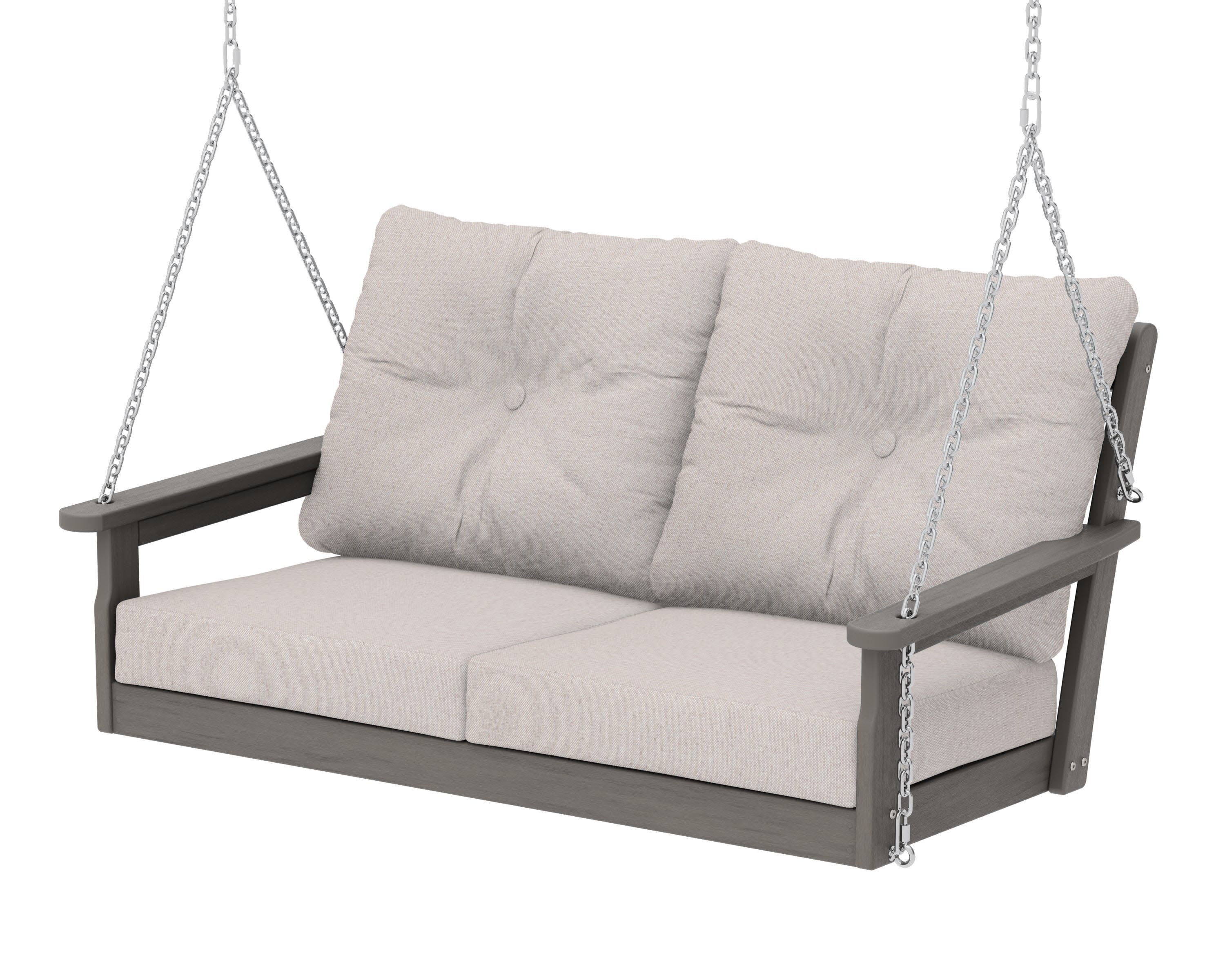 Vineyard Deep Seating Swing in Driftwood / Dune Burlap