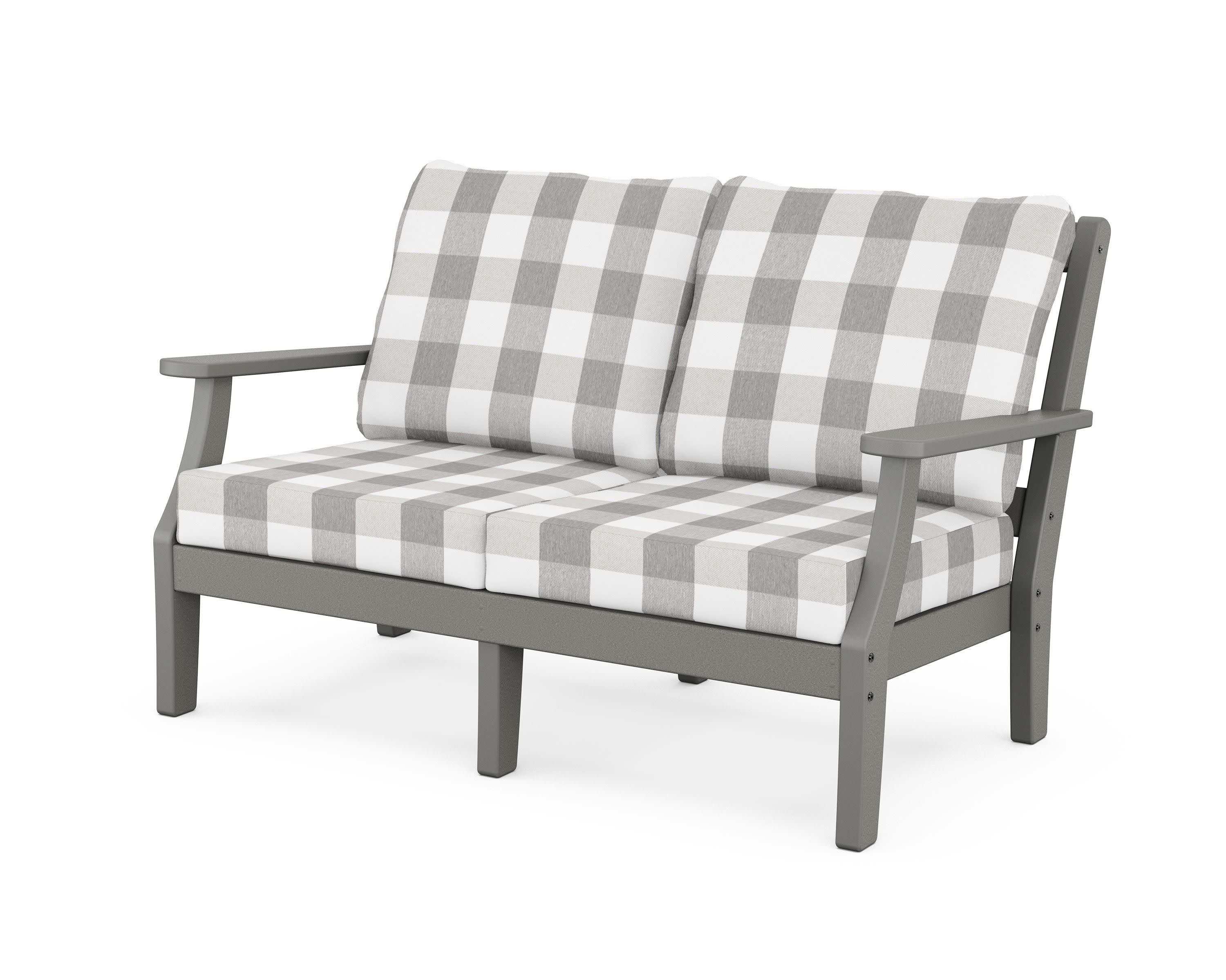 Chinoiserie Deep Seating Loveseat in Slate Grey / Buffalo Plaid Grey Mist