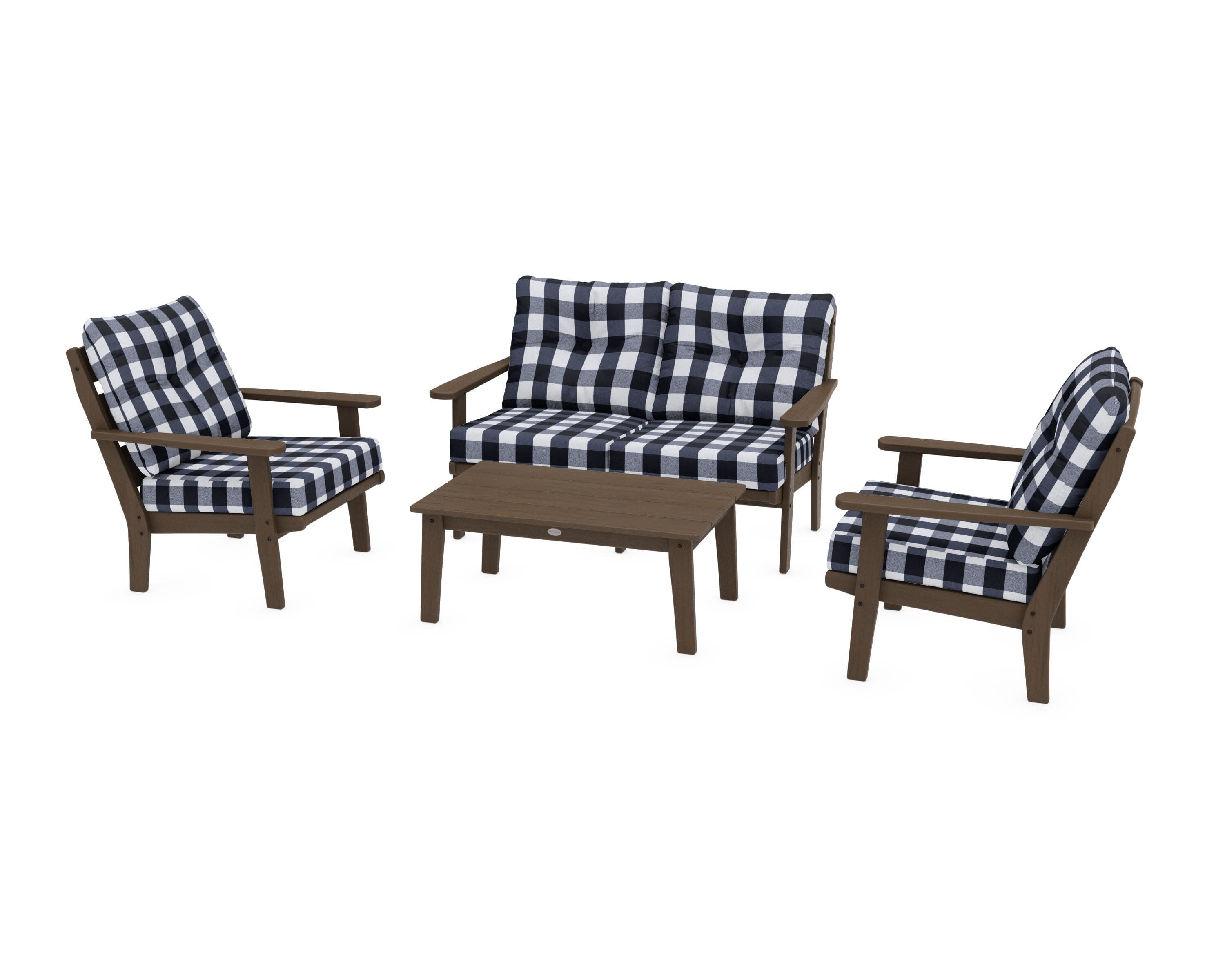Lakeside 4-Piece Deep Seating Set in Kona / Buffalo Plaid Marine Indigo