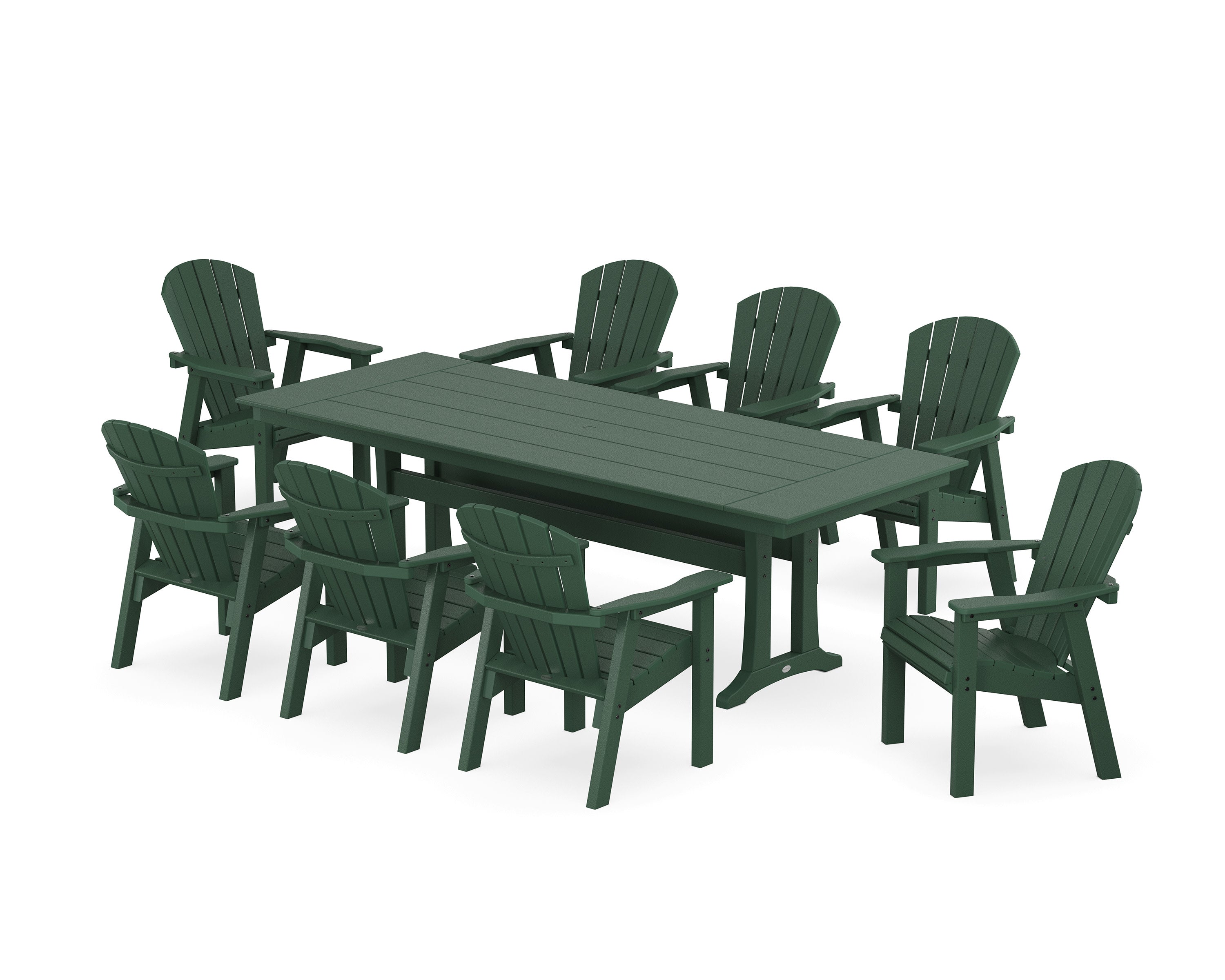 Seashell 9-Piece Farmhouse Dining Set with Trestle Legs in Green