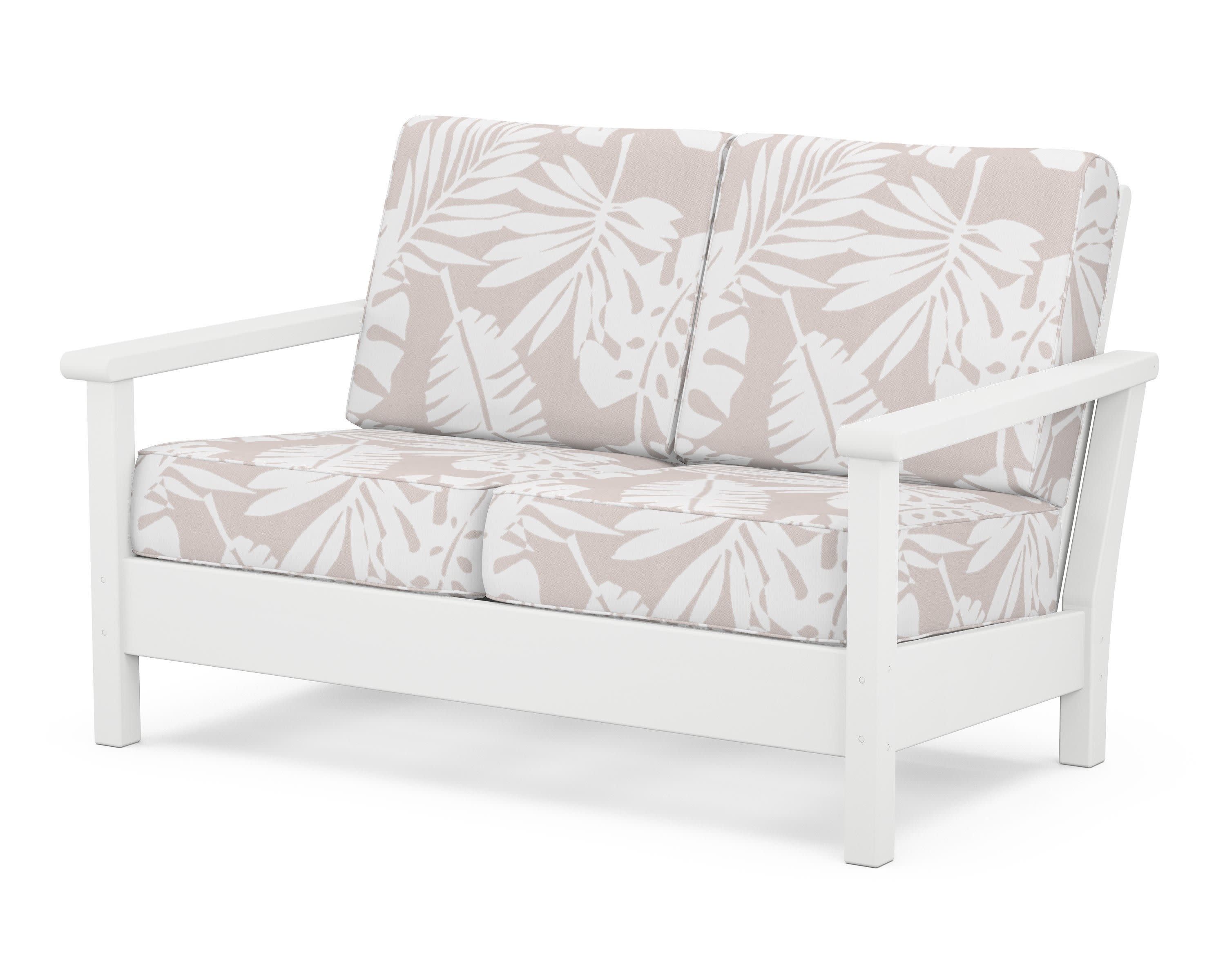 Harbour Deep Seating Loveseat in White / Leaf Dune Burlap