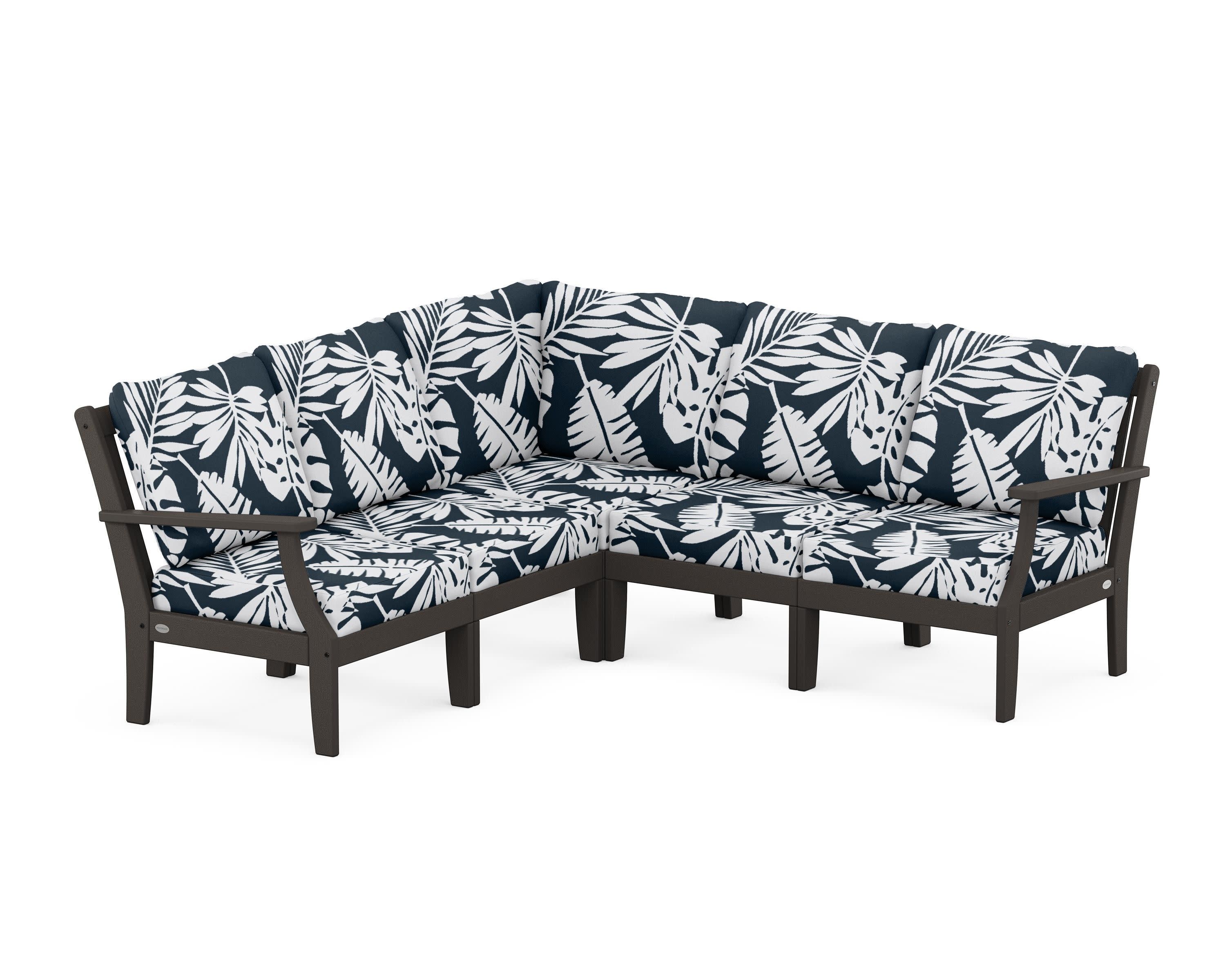 Braxton Modular 5-Piece Deep Seating Set in Vintage Coffee / Leaf Marine Indigo