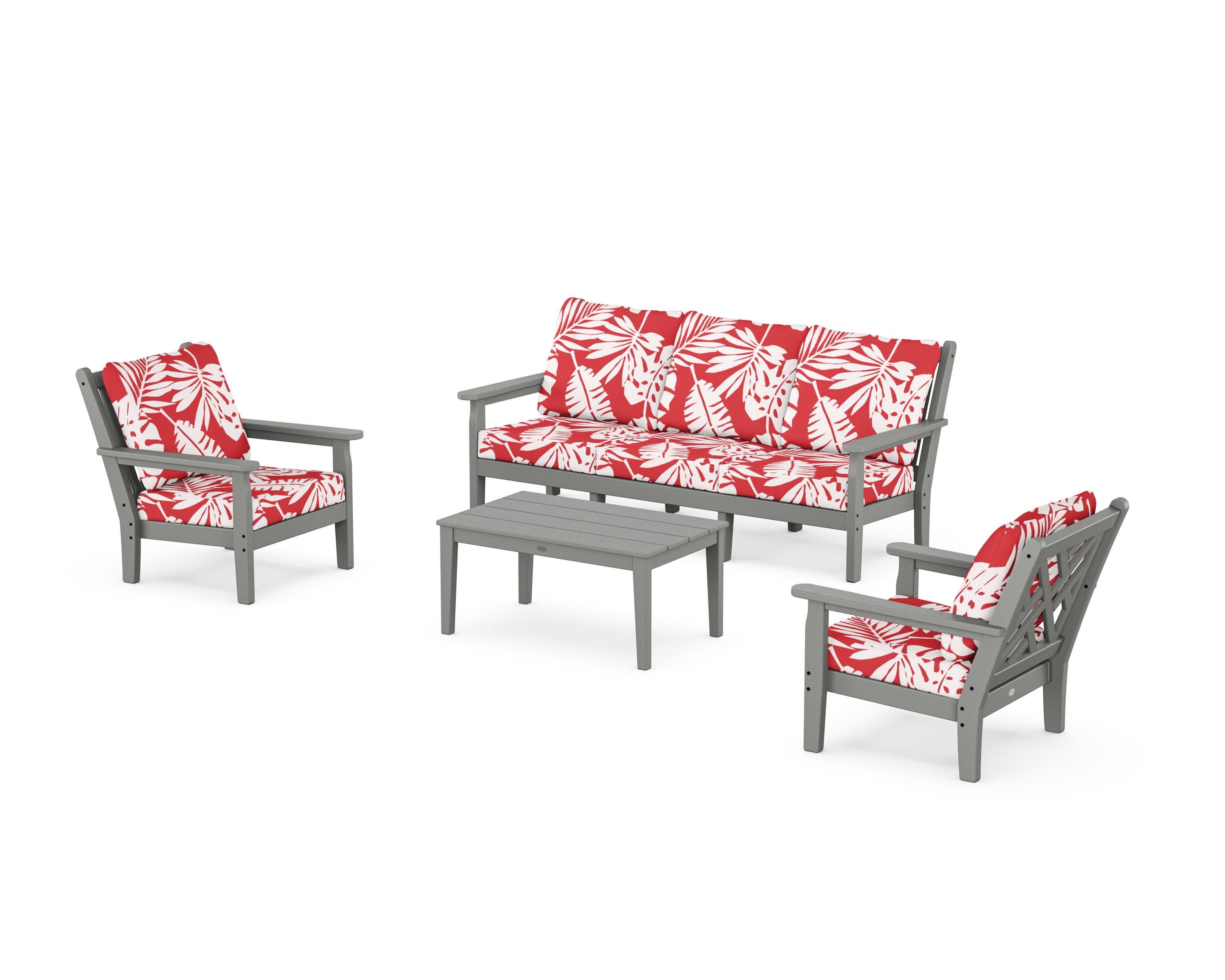 Chippendale 4-Piece Deep Seating Set with Sofa in Slate Grey / Leaf Crimson