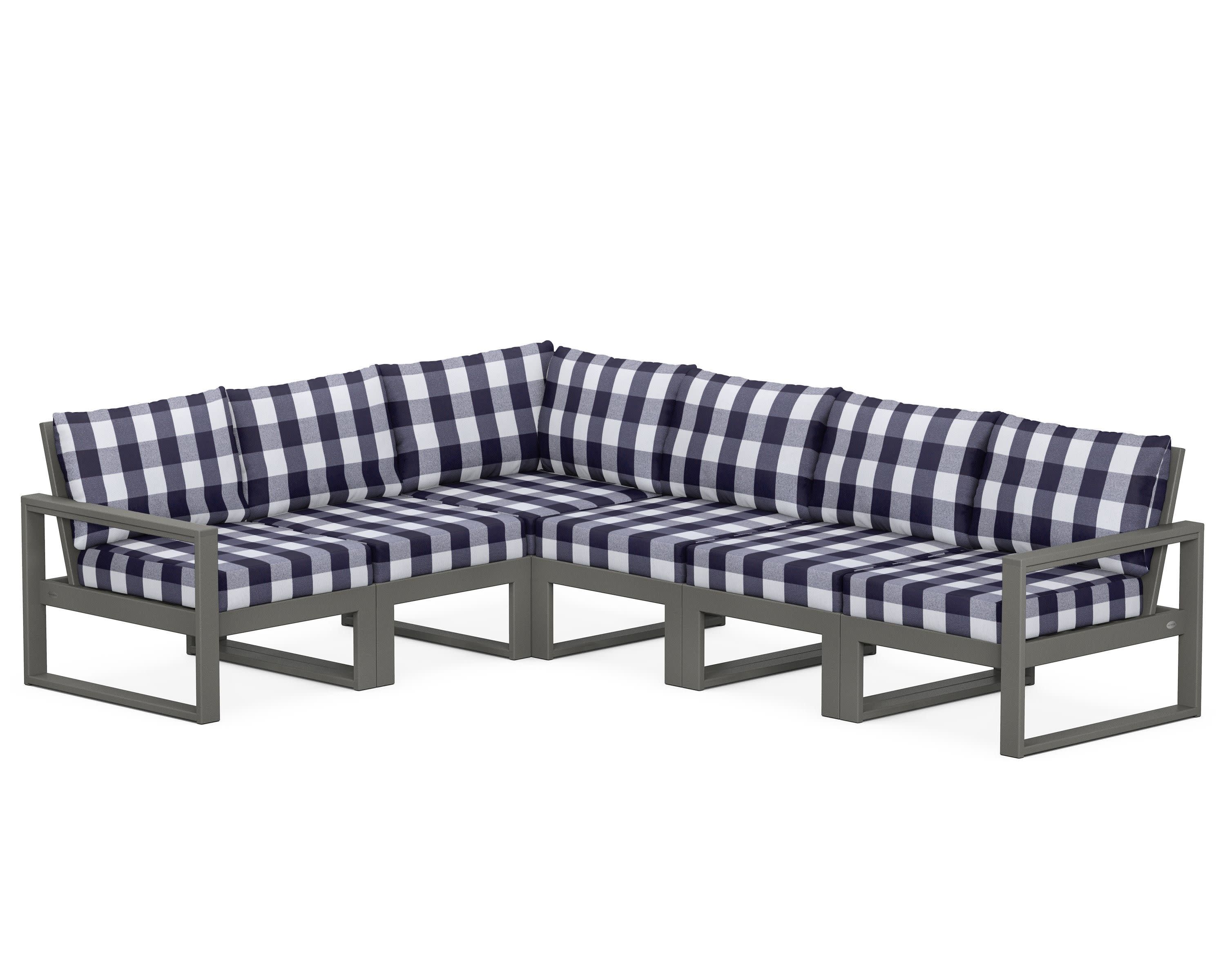 EDGE 6-Piece Modular Deep Seating Set in Slate Grey / Buffalo Plaid Navy