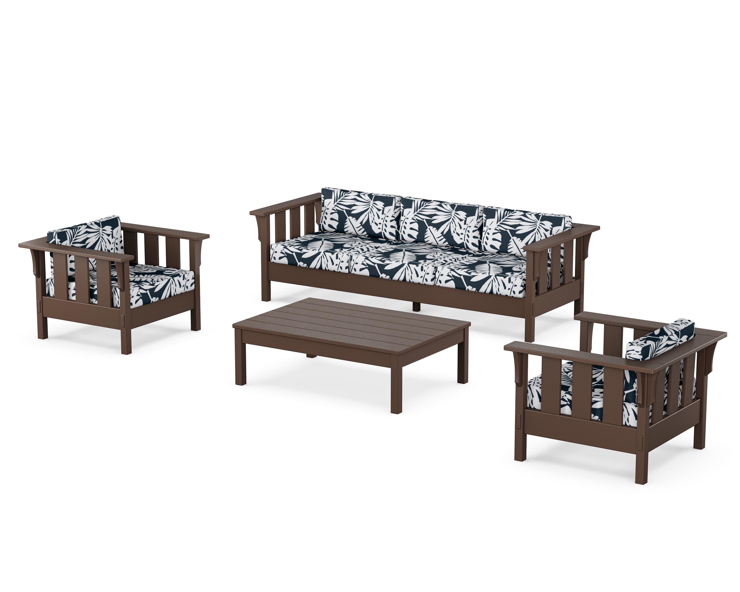 Acadia 4-Piece Deep Seating Set with Sofa in Mahogany / Leaf Marine Indigo