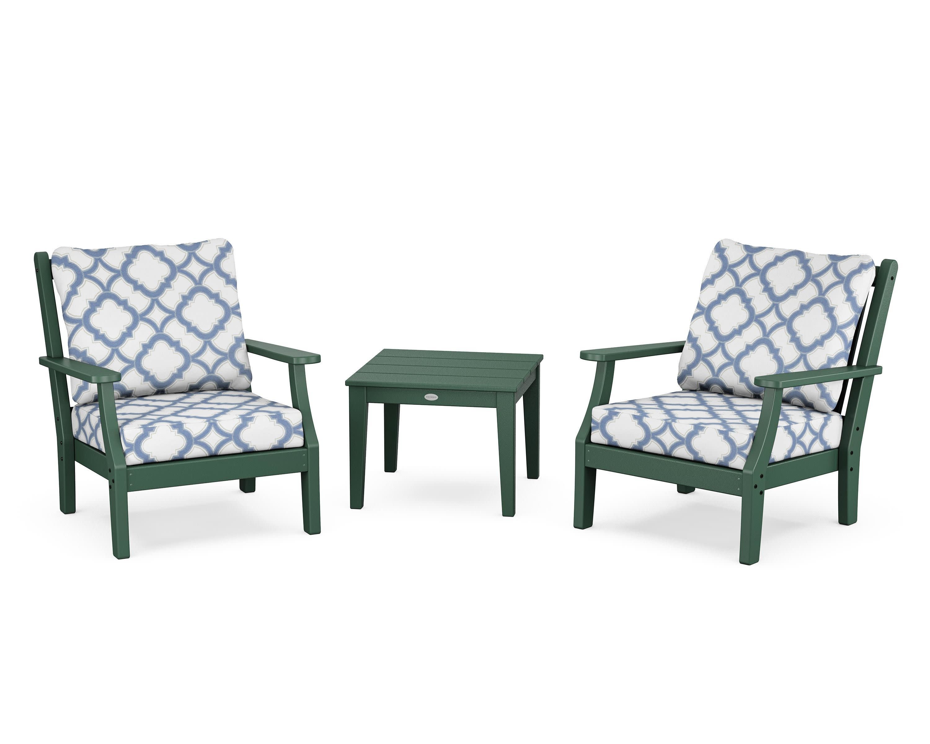 Wovendale 3-Piece Deep Seating Set in Green / Trellis Sky Blue