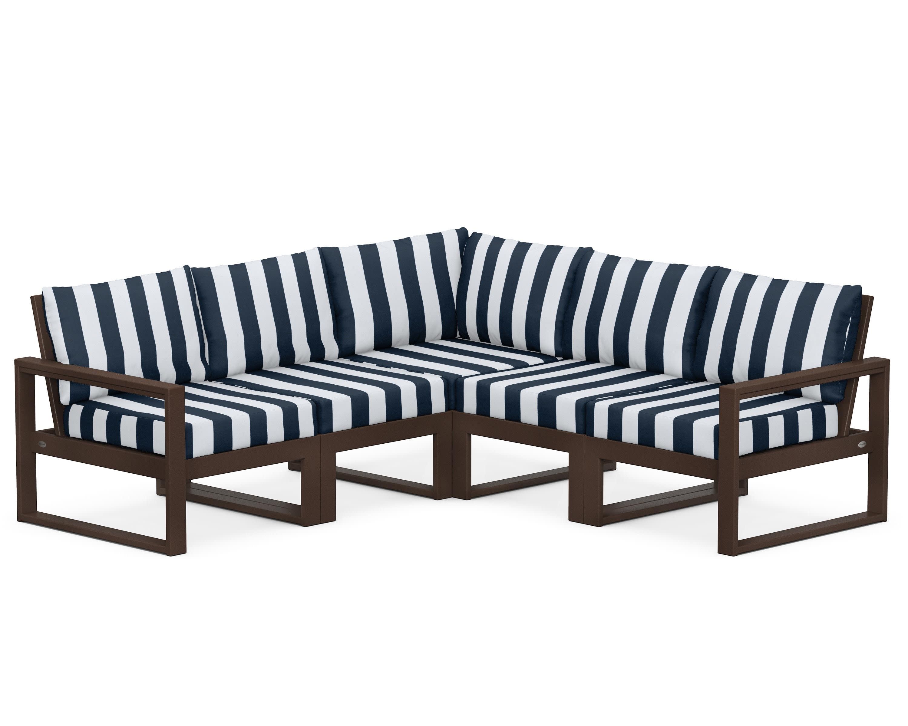 EDGE 5-Piece Modular Deep Seating Set in Mahogany / Cabana Stripe Marine Indigo