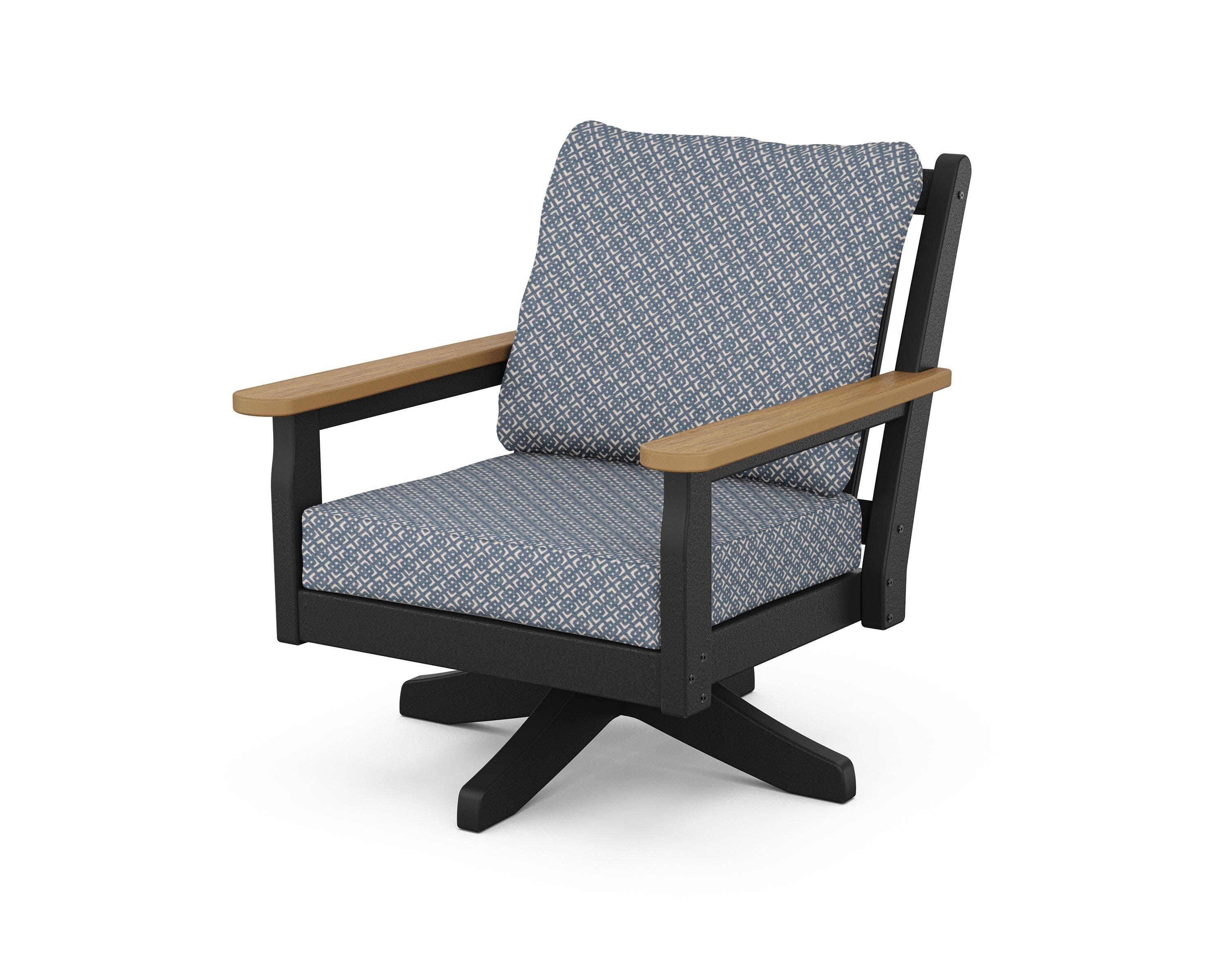 Chippendale Deep Seating Swivel Chair in Black / Natural / Hopscotch