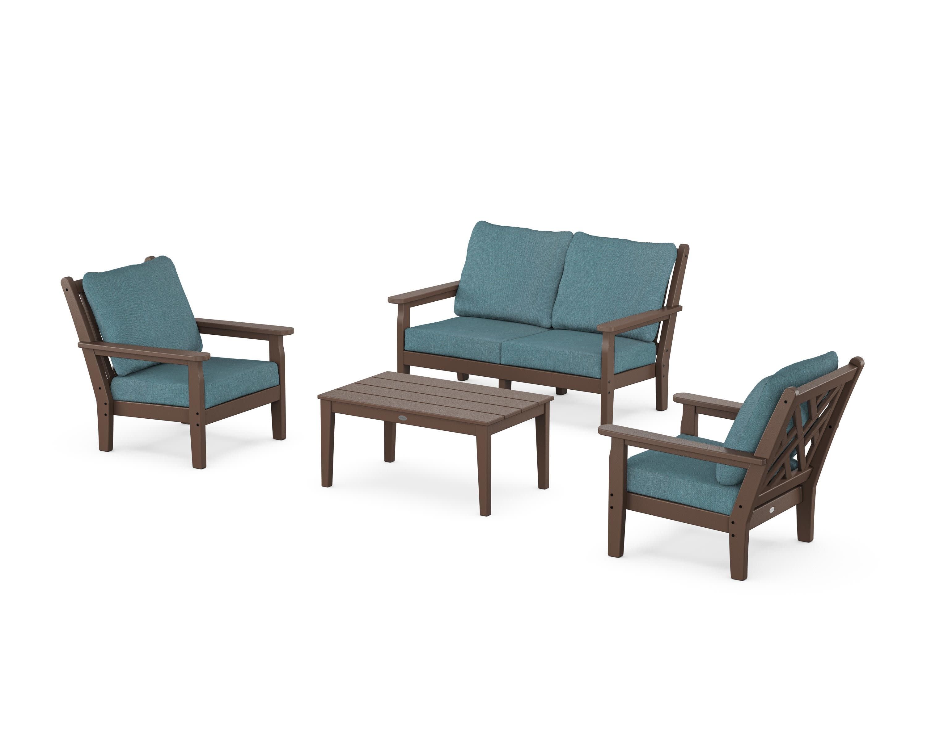 Chippendale 4-Piece Deep Seating Set with Loveseat in Mahogany / Ocean Teal