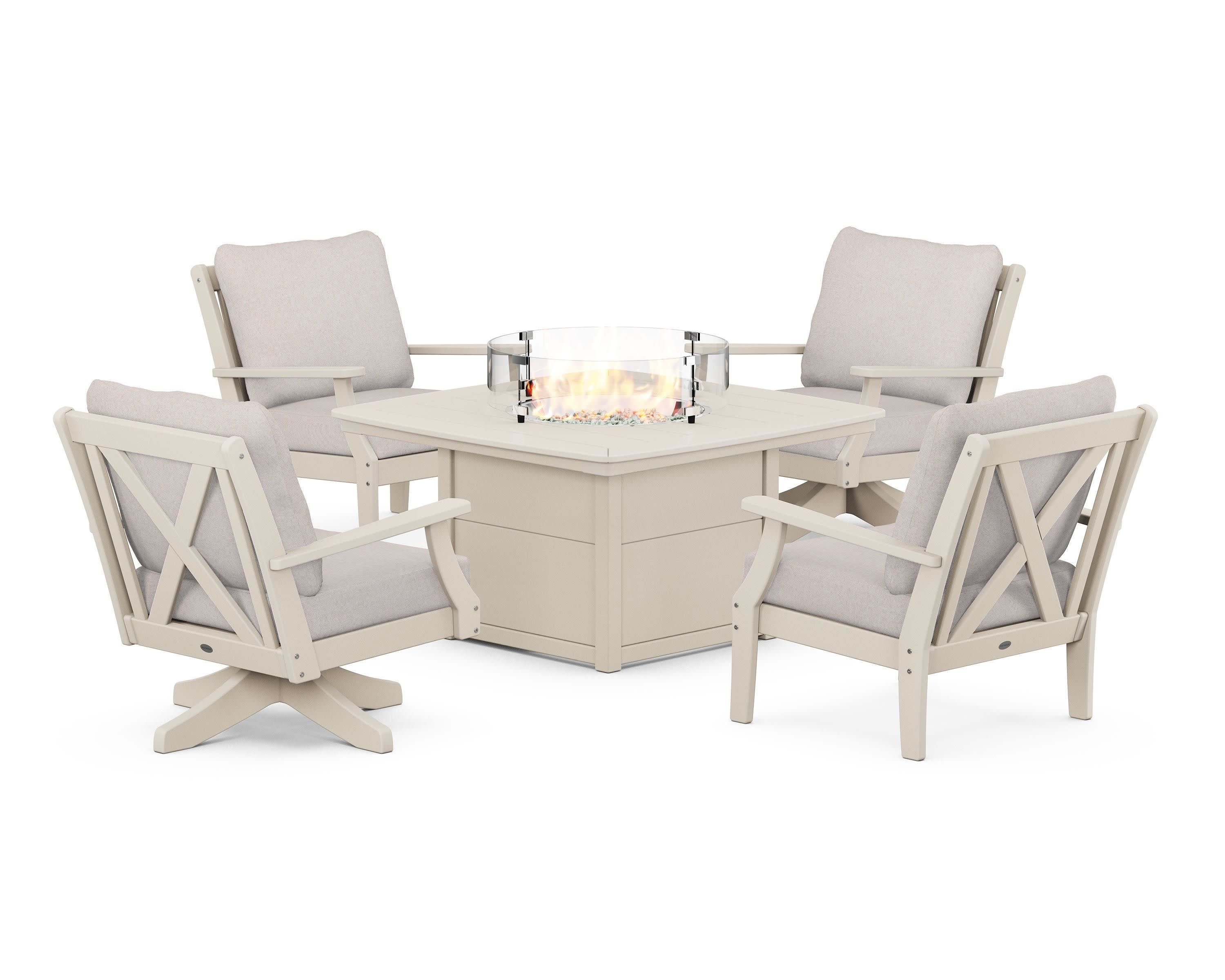 Braxton 5-Piece Deep Seating Set with Fire Table in Sand / Dune Burlap