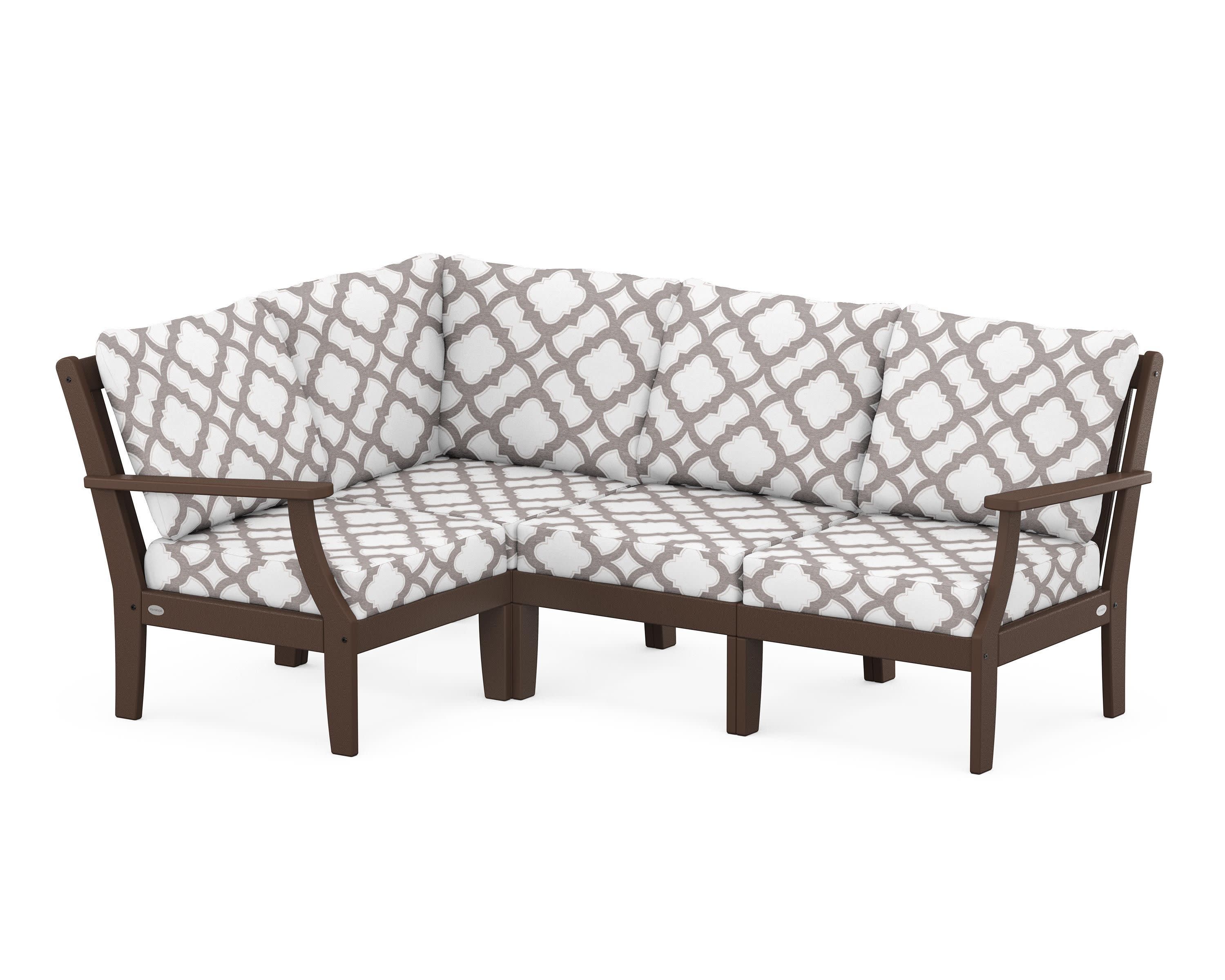 Braxton Modular 4-Piece Deep Seating Set in Mahogany / Trellis Grey Mist
