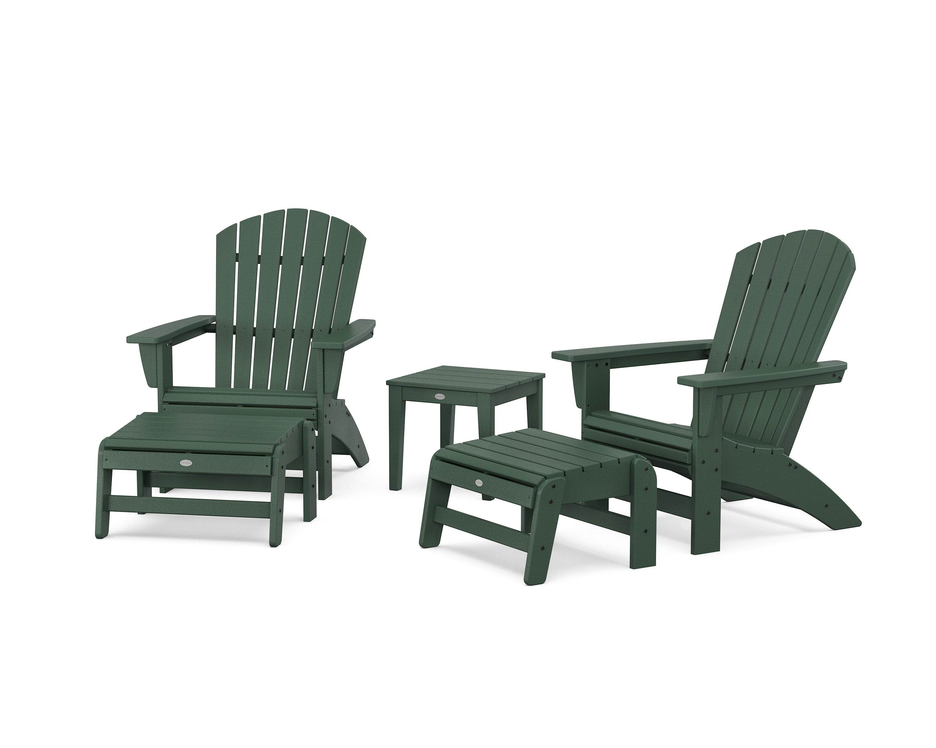 5-Piece Nautical Grand Adirondack Set with Ottomans and Side Table in Green