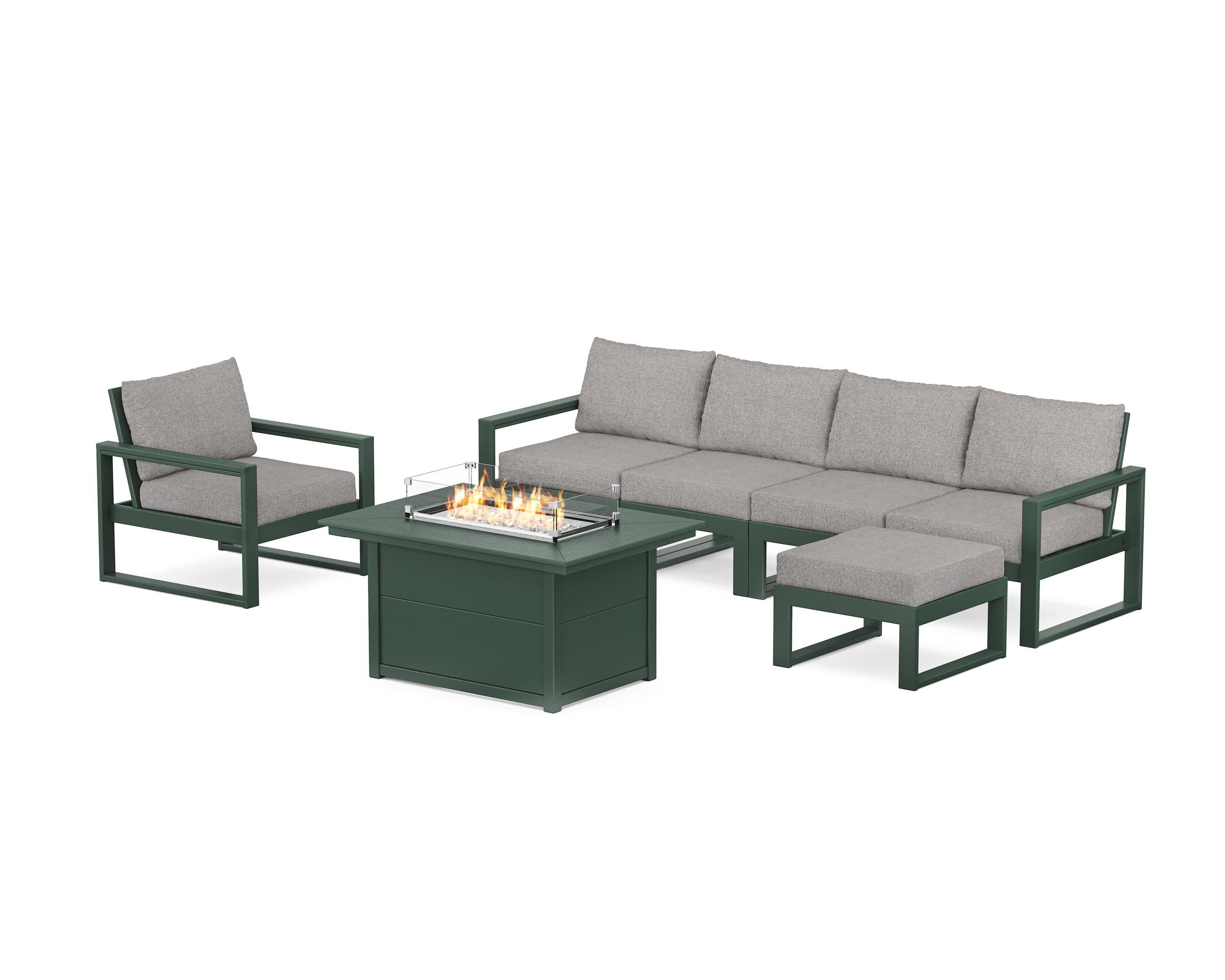 EDGE Sectional Lounge and Fire Pit Set in Green / Grey Mist