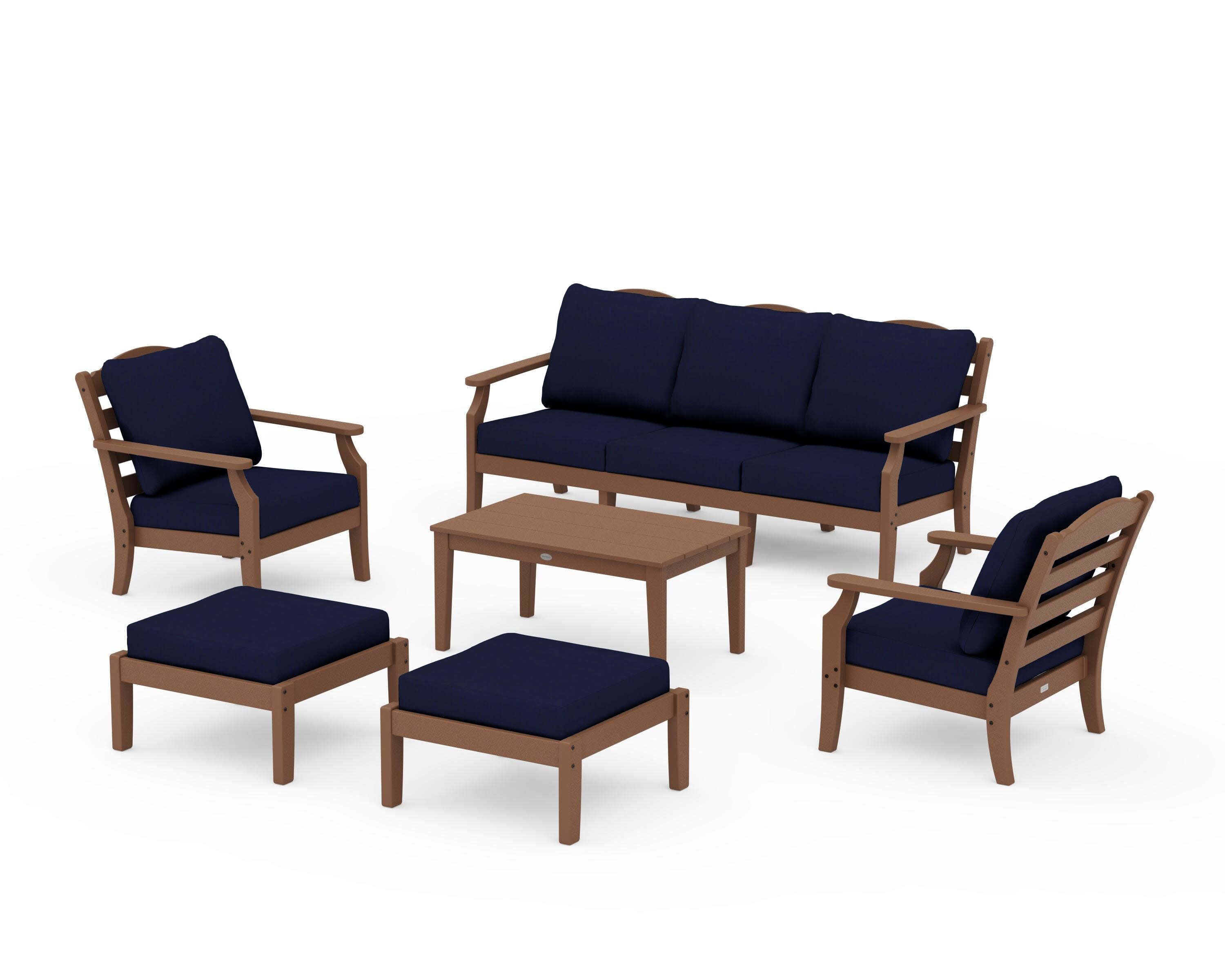 Savannah 6-Piece Lounge Sofa Set in Teak / Navy