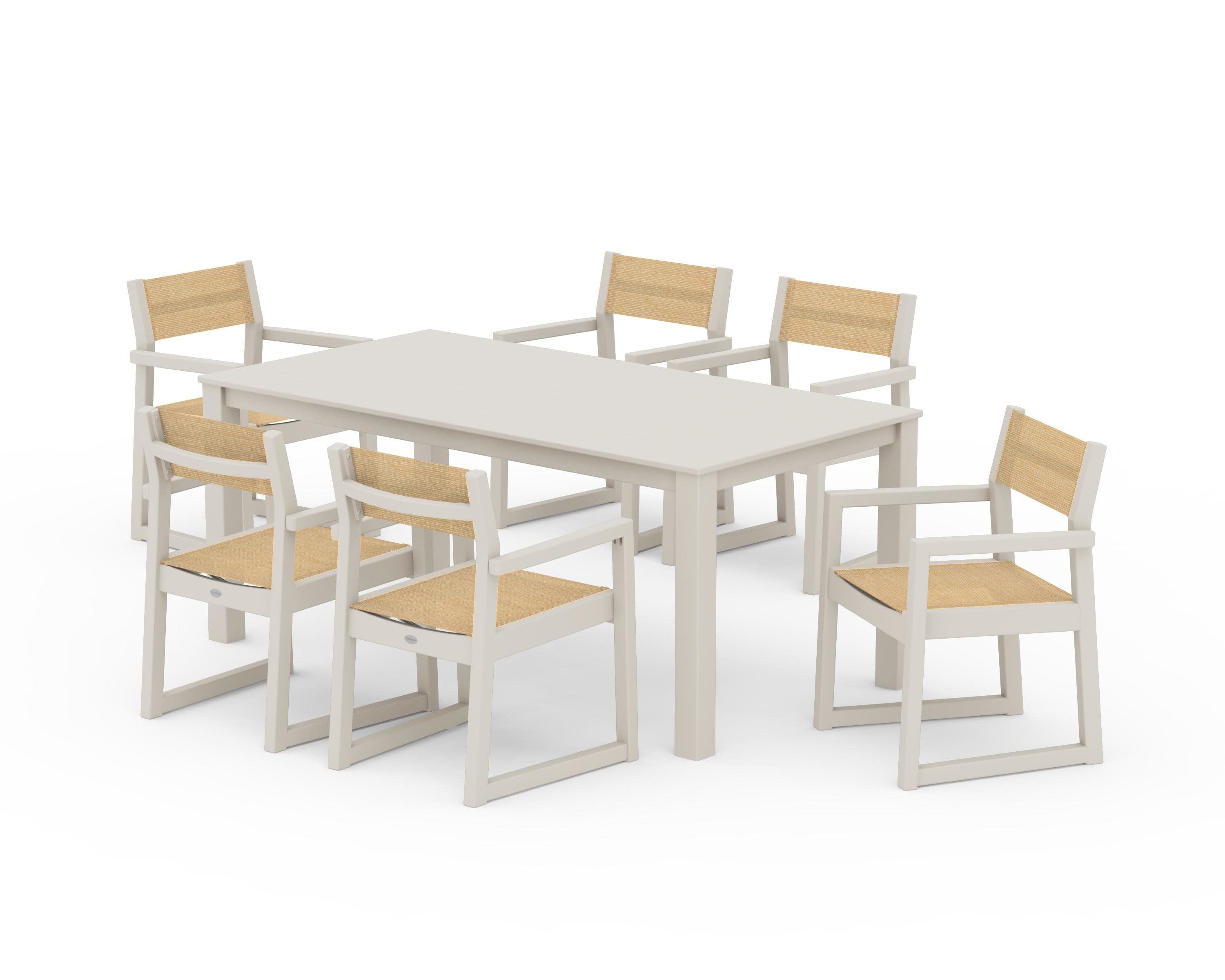 EDGE Sling Arm Chair 7-Piece Parsons Dining Set in Sand / Dupioni Apricot Sling