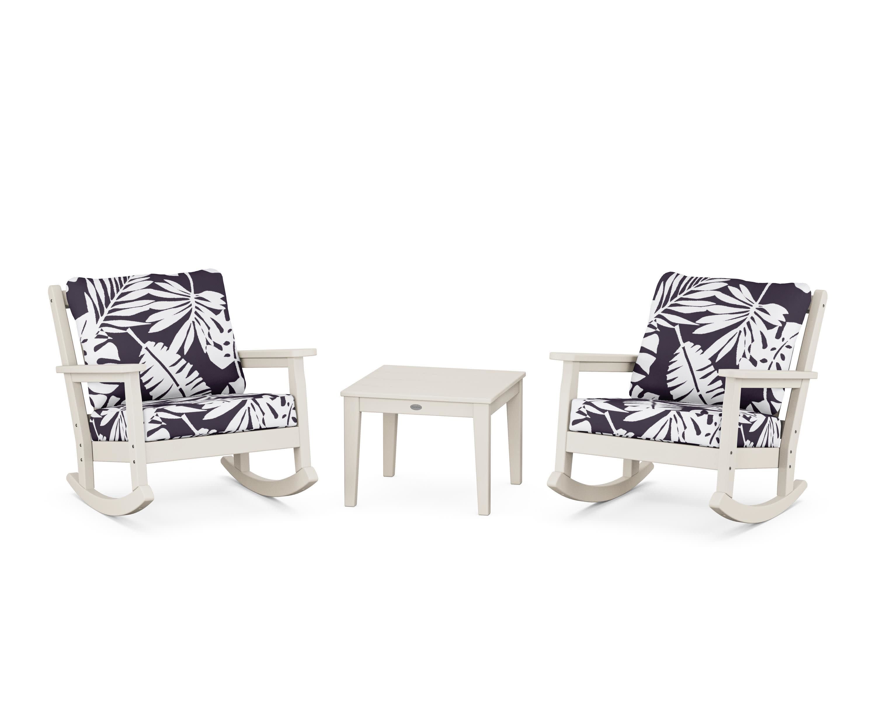 Chippendale 3-Piece Deep Seating Rocker Set in Sand / Leaf Navy