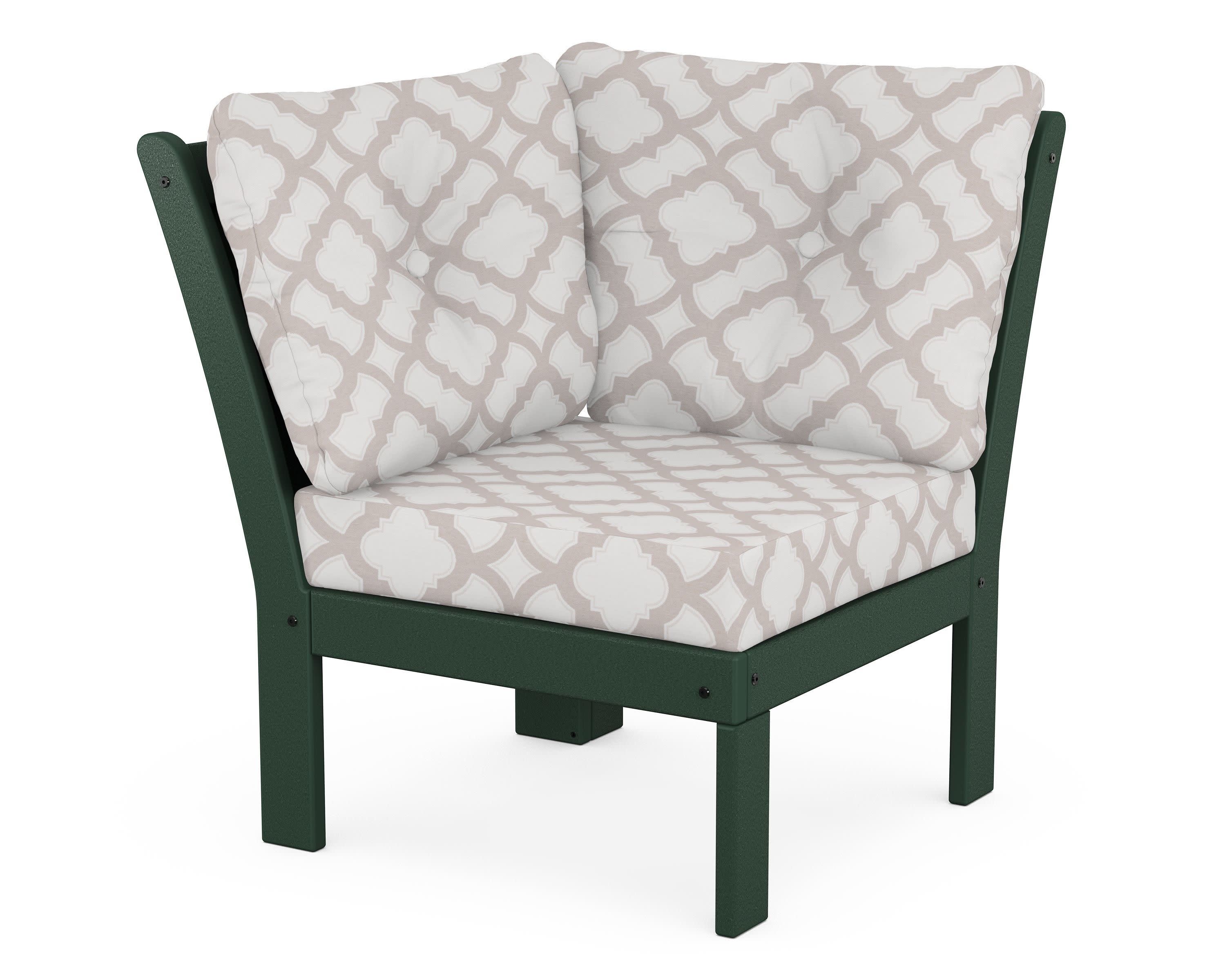 Vineyard Modular Corner Chair in Green / Trellis Dune Burlap
