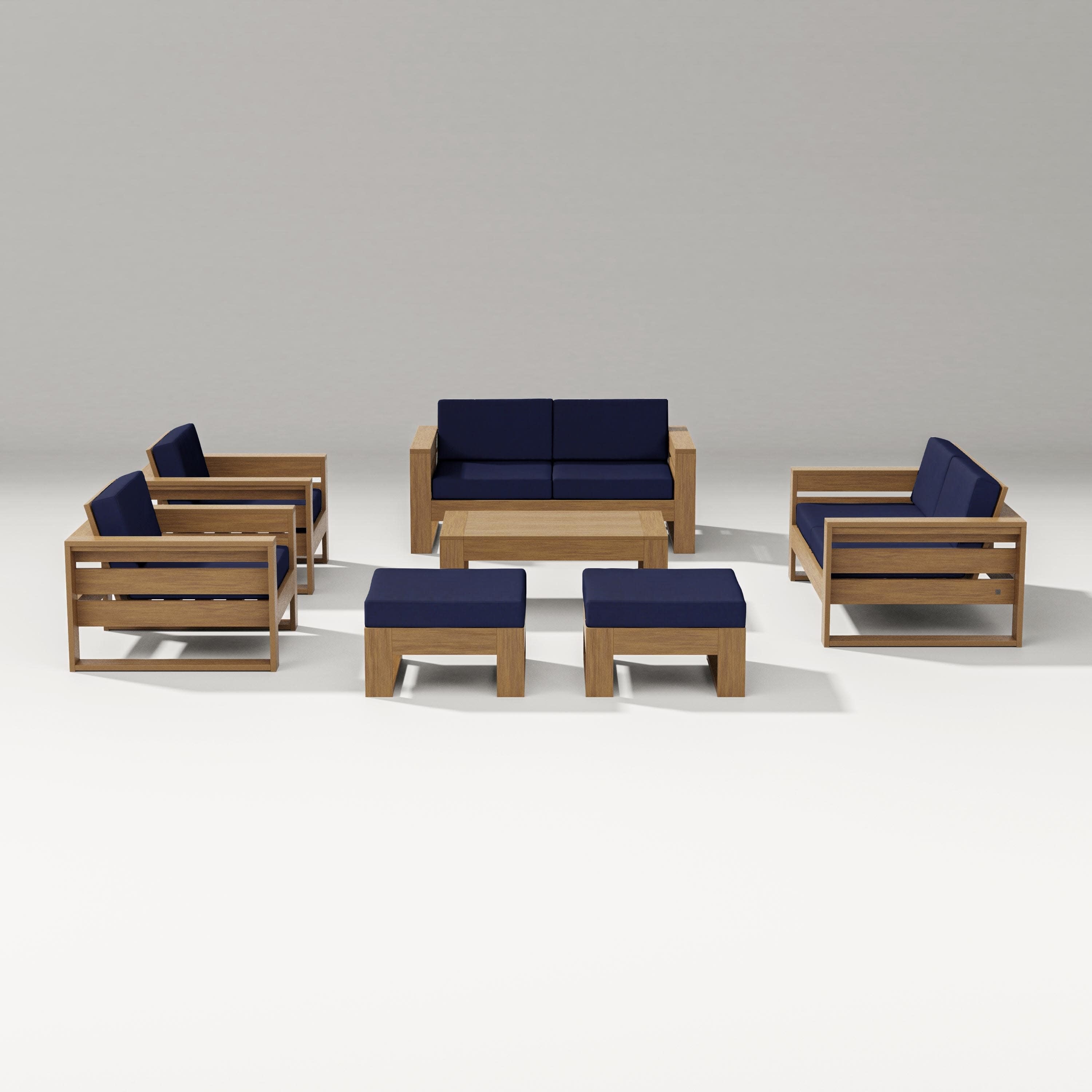 Latitude 7-Piece Lounge Loveseat Set in Natural / Navy