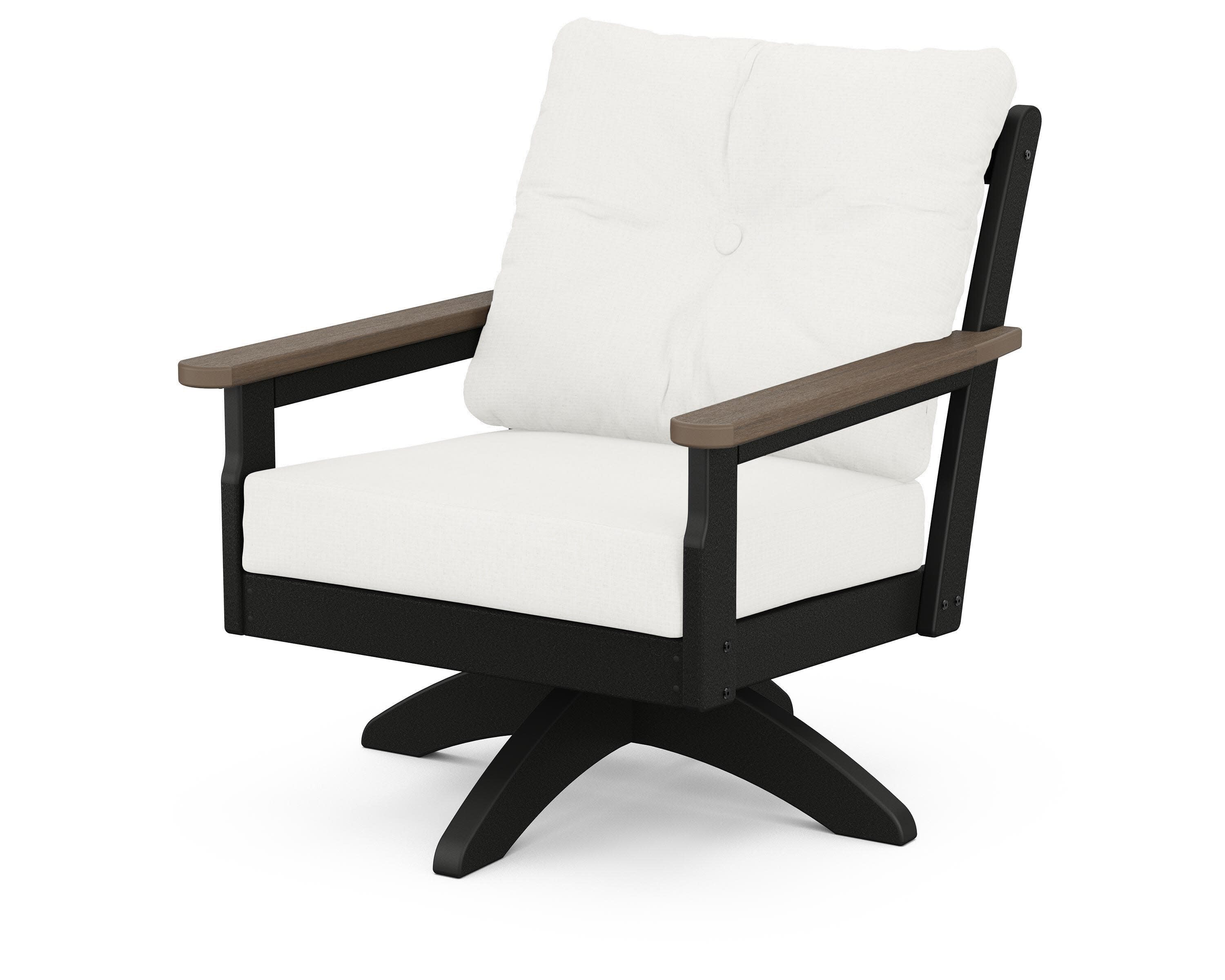 Vineyard Deep Seating Swivel Chair in Black / Kona / Natural Linen