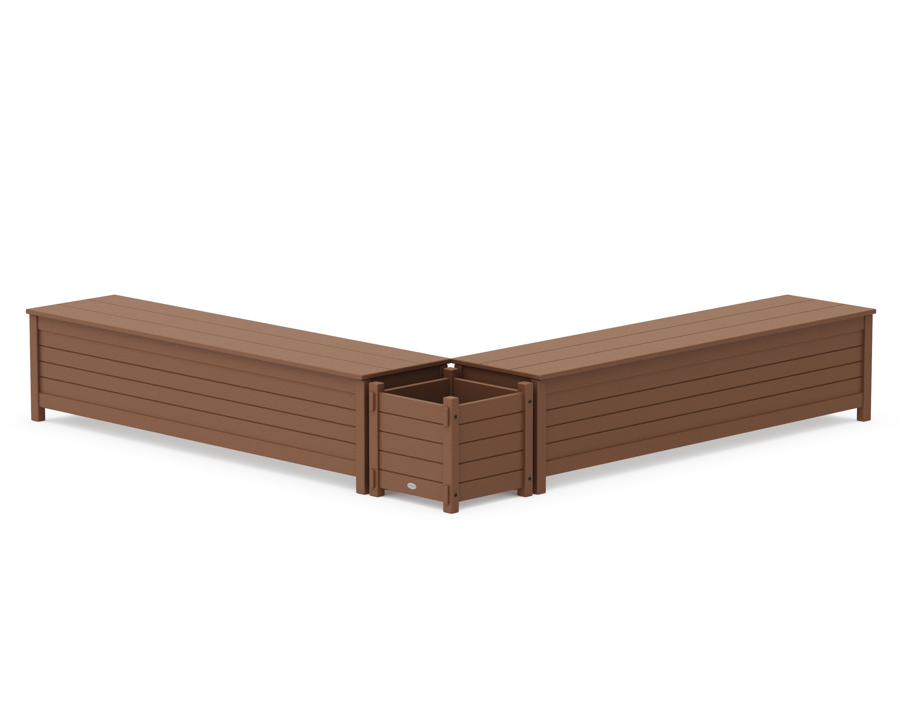 72" Nautical L- Shaped Planter Storage Bench Set in Teak