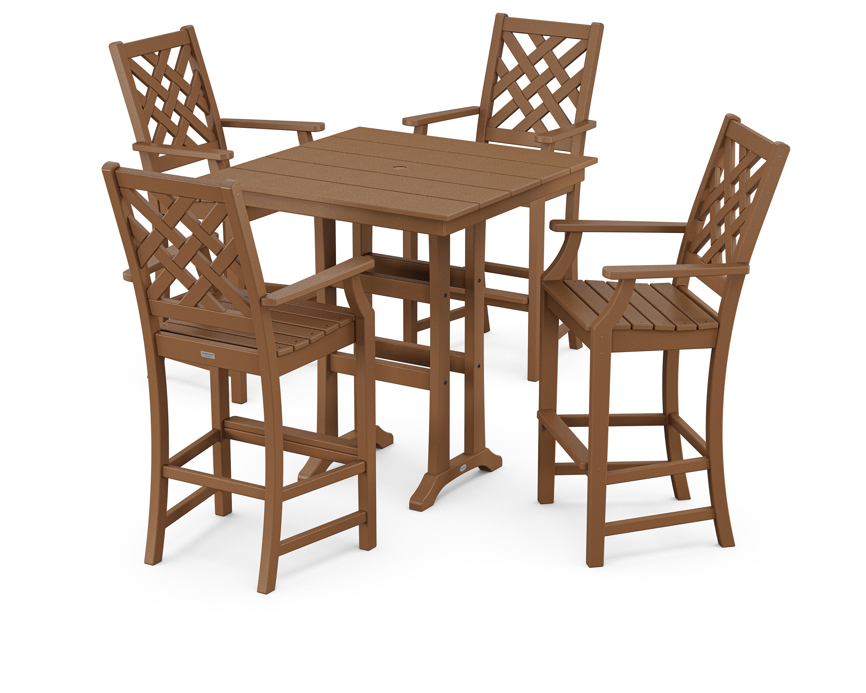 Wovendale 5-Piece Farmhouse Bar Set with Trestle Legs in Teak