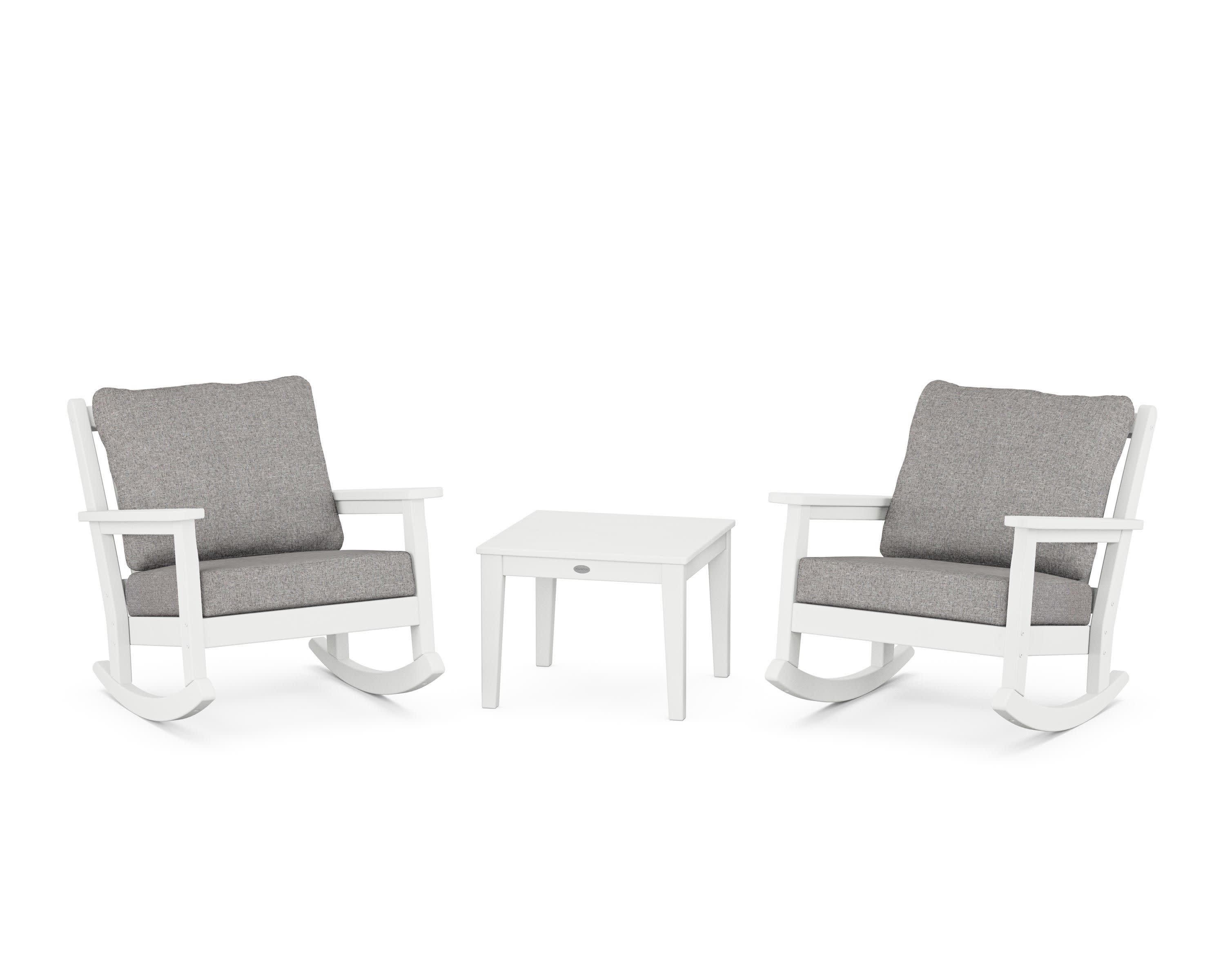 Chippendale 3-Piece Deep Seating Rocker Set in White / Grey Mist