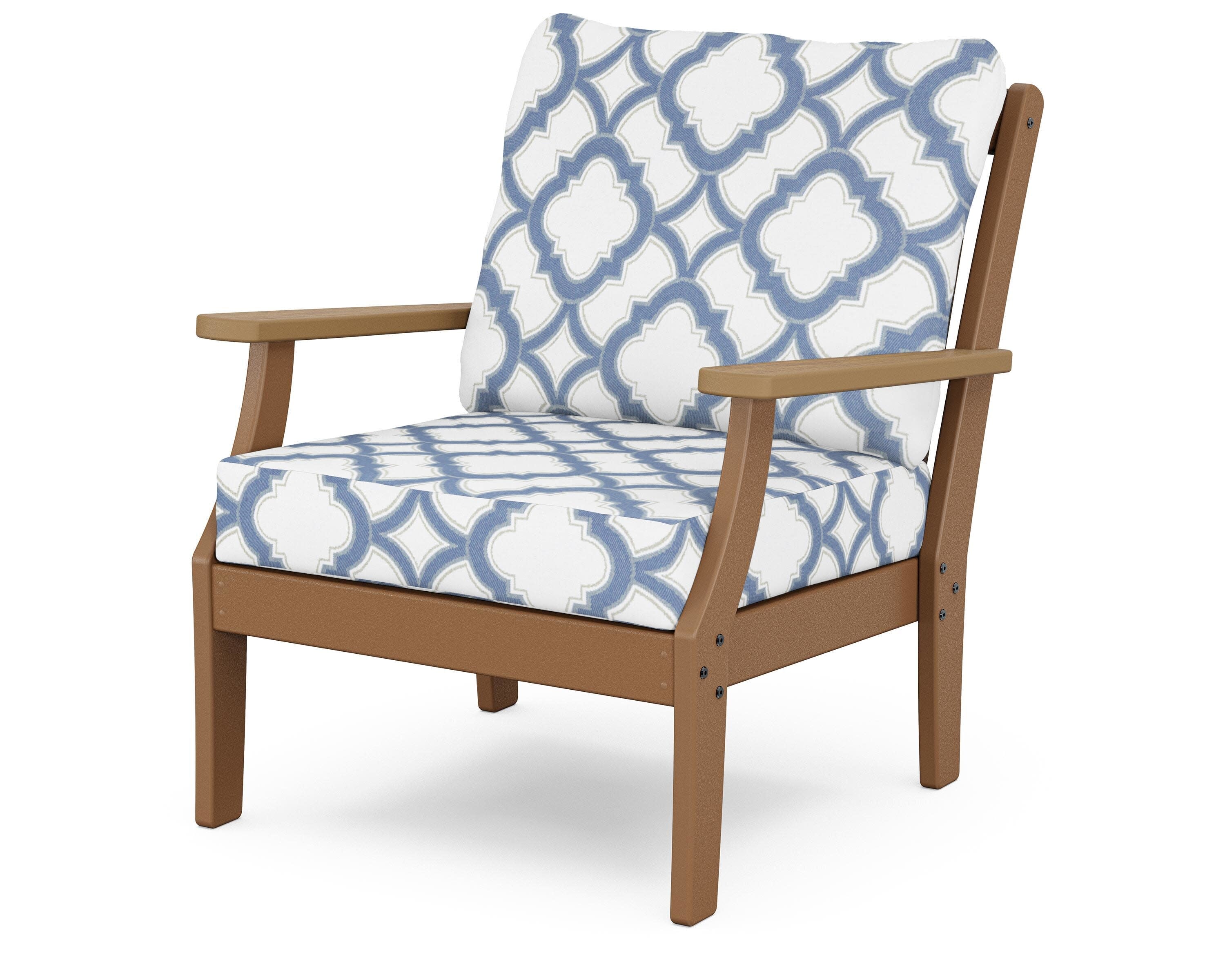 Braxton Deep Seating Chair in Teak / Natural / Trellis Sky Blue