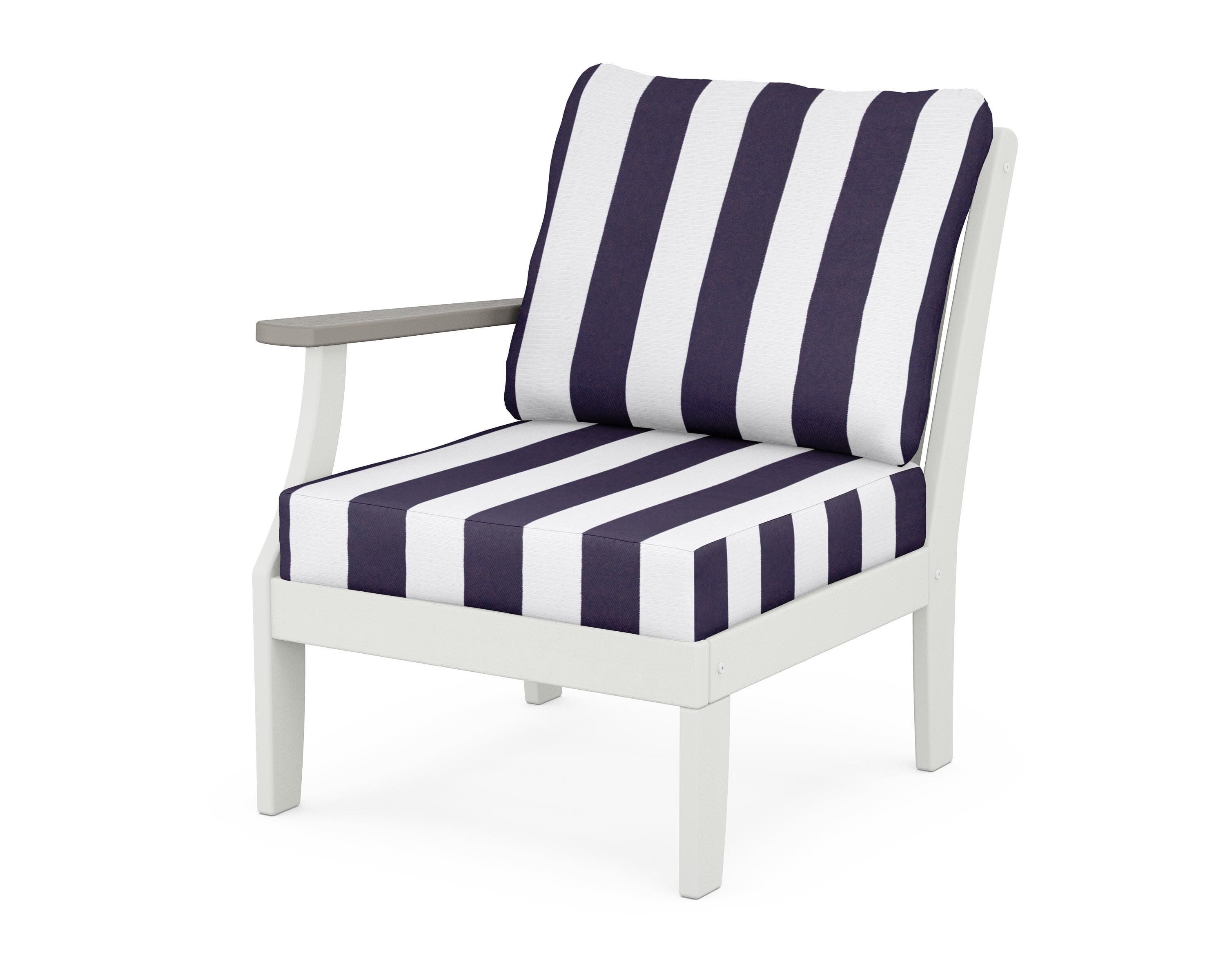 Braxton Modular Left Arm Chair in White / Driftwood / Cabana Stripe Navy