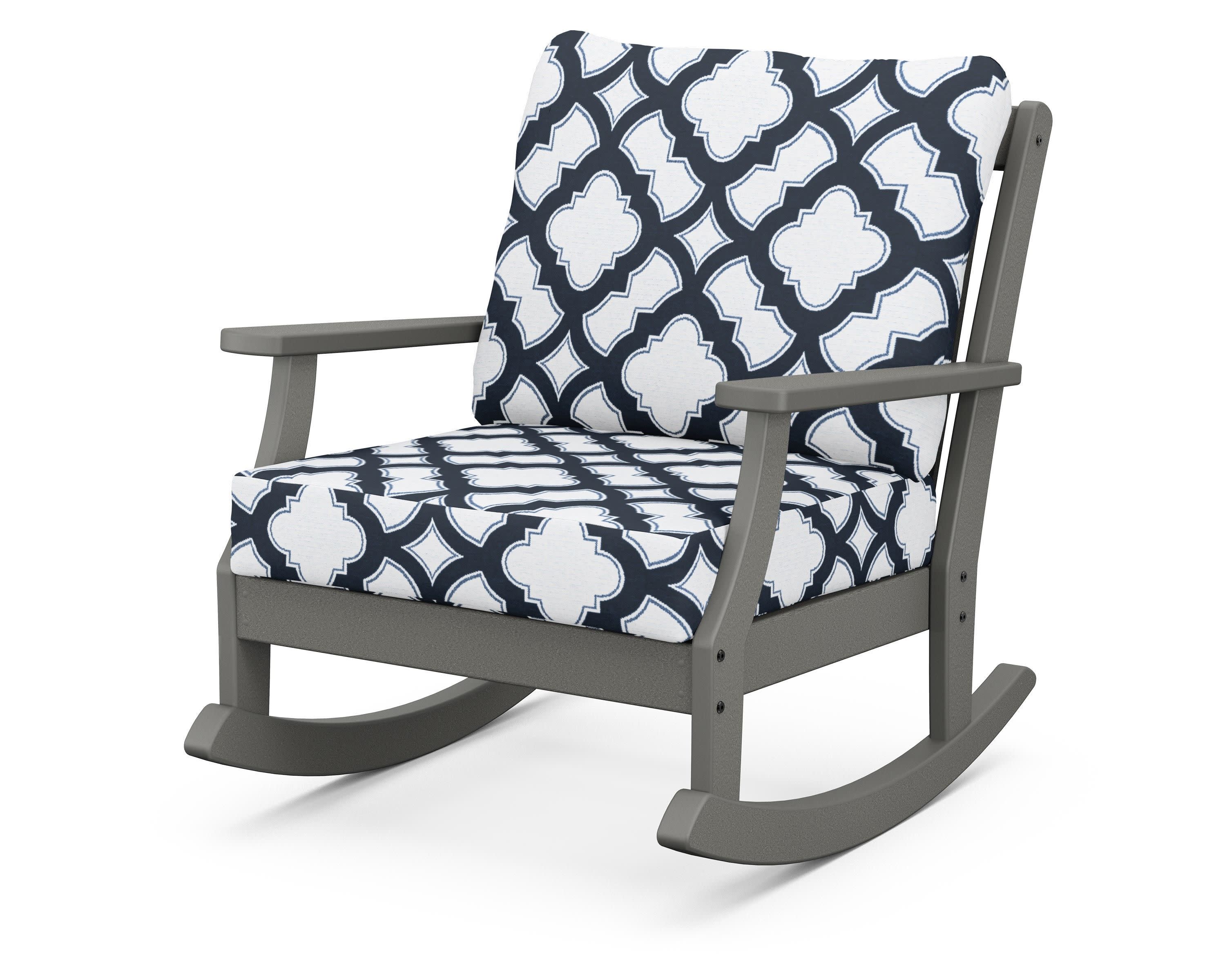 Braxton Deep Seating Rocking Chair in Slate Grey / Trellis Marine Indigo