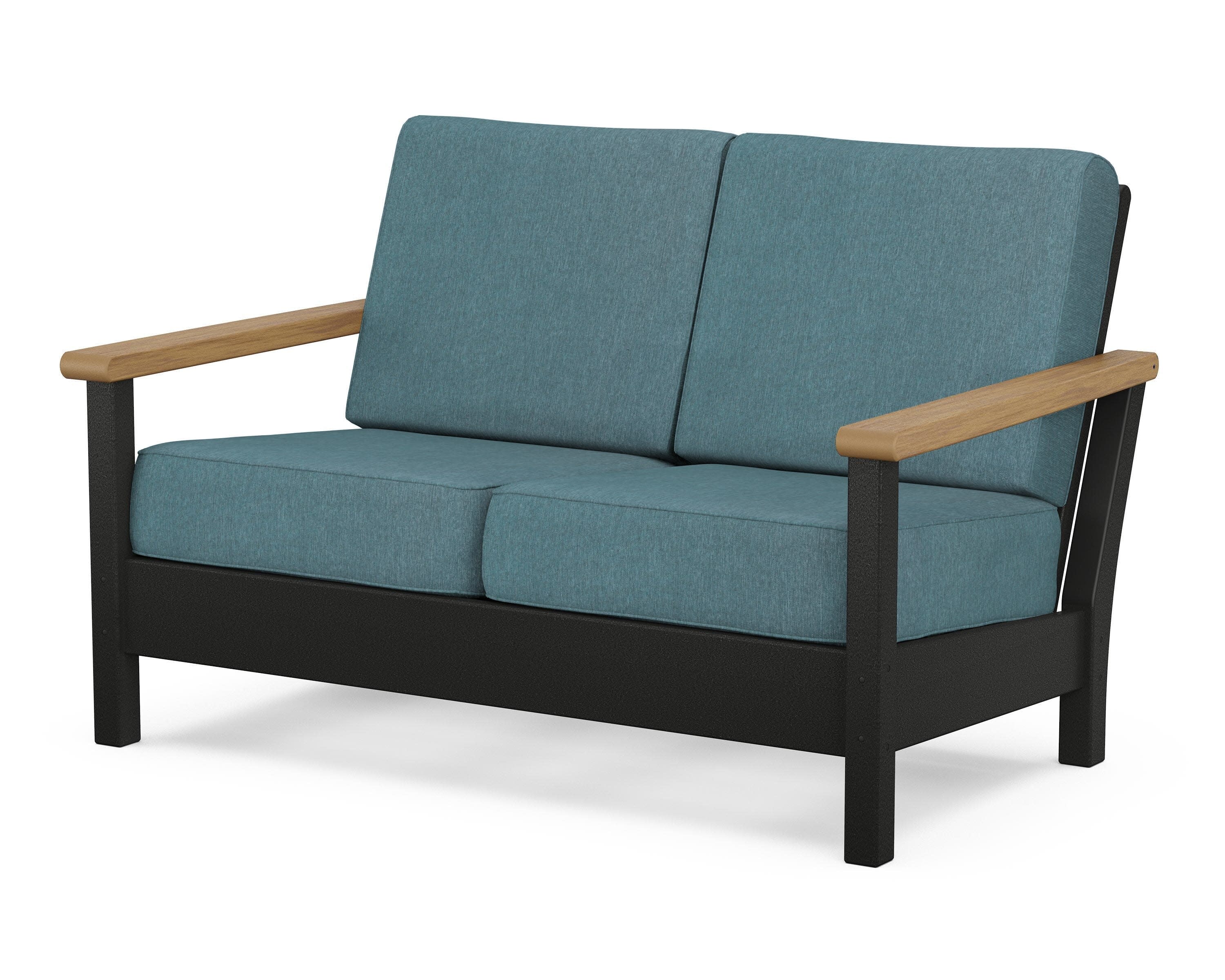 Harbour Deep Seating Loveseat in Black / Natural / Ocean Teal