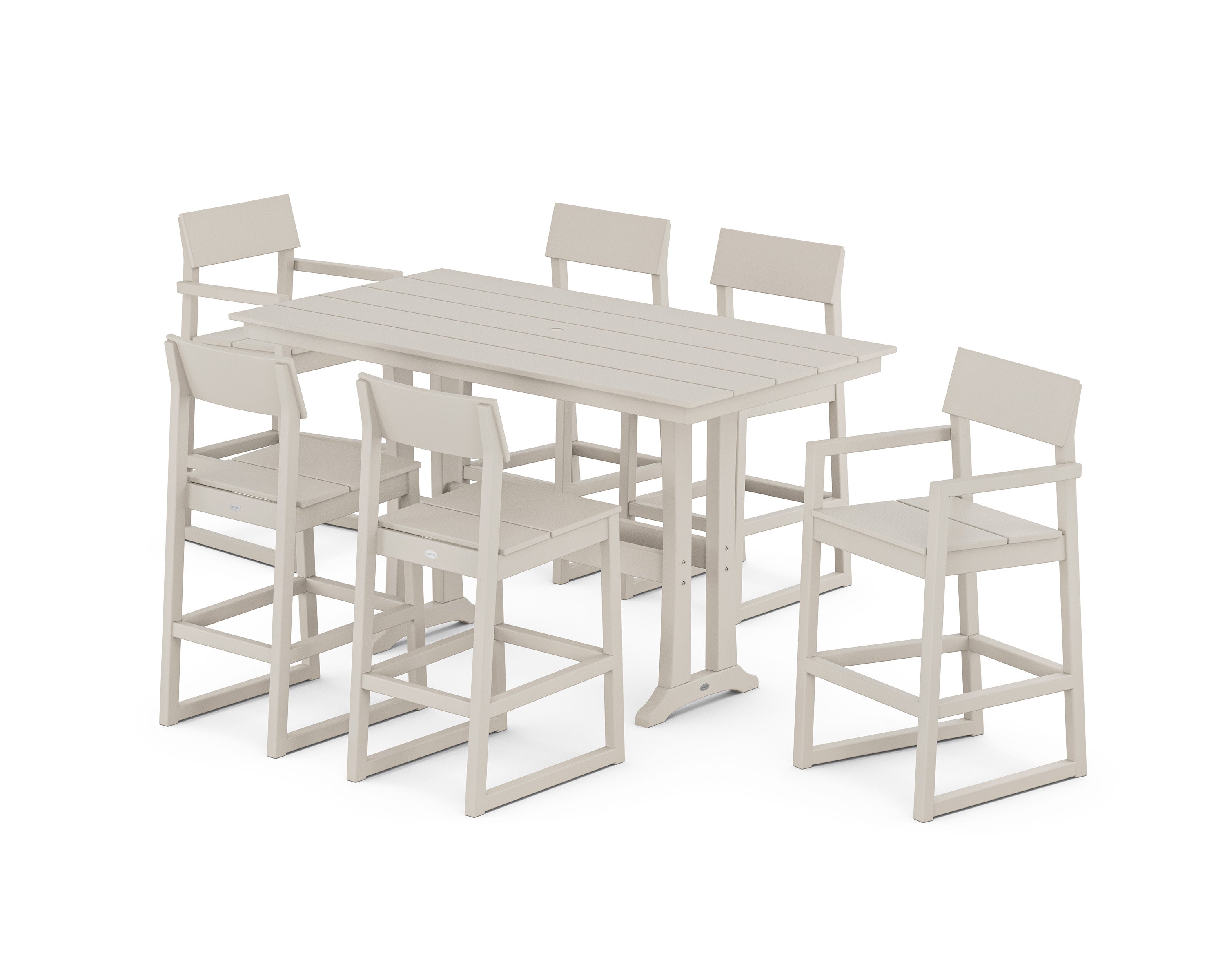 EDGE 7-Piece Farmhouse Bar Set with Trestle Legs in Sand